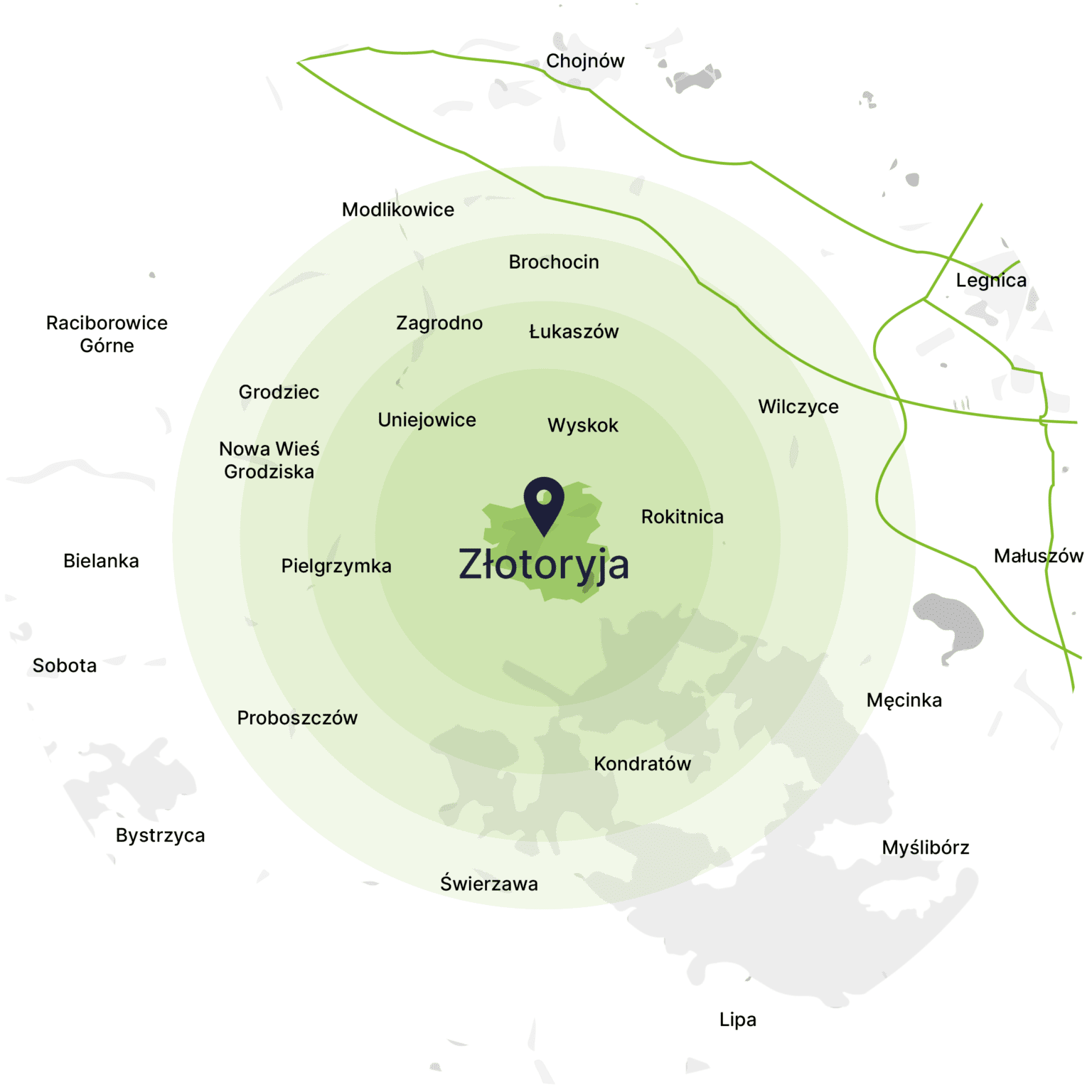 Obszar obsługi kontenerów – mapa, Złotoryja