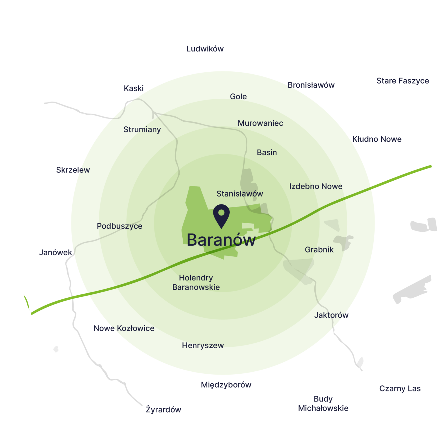 Obszar obsługi kontenerów – mapa, Baranów