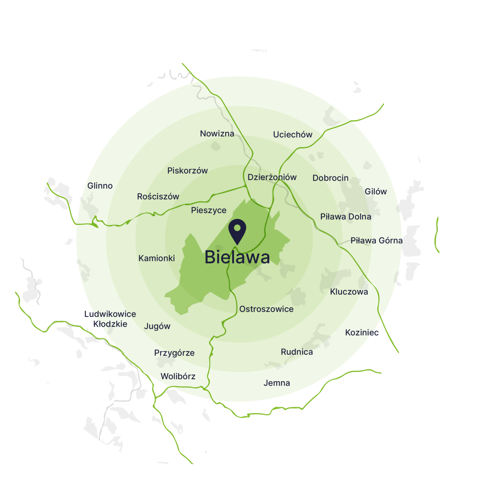Obszar obsługi kontenerów – mapa, Bielawa