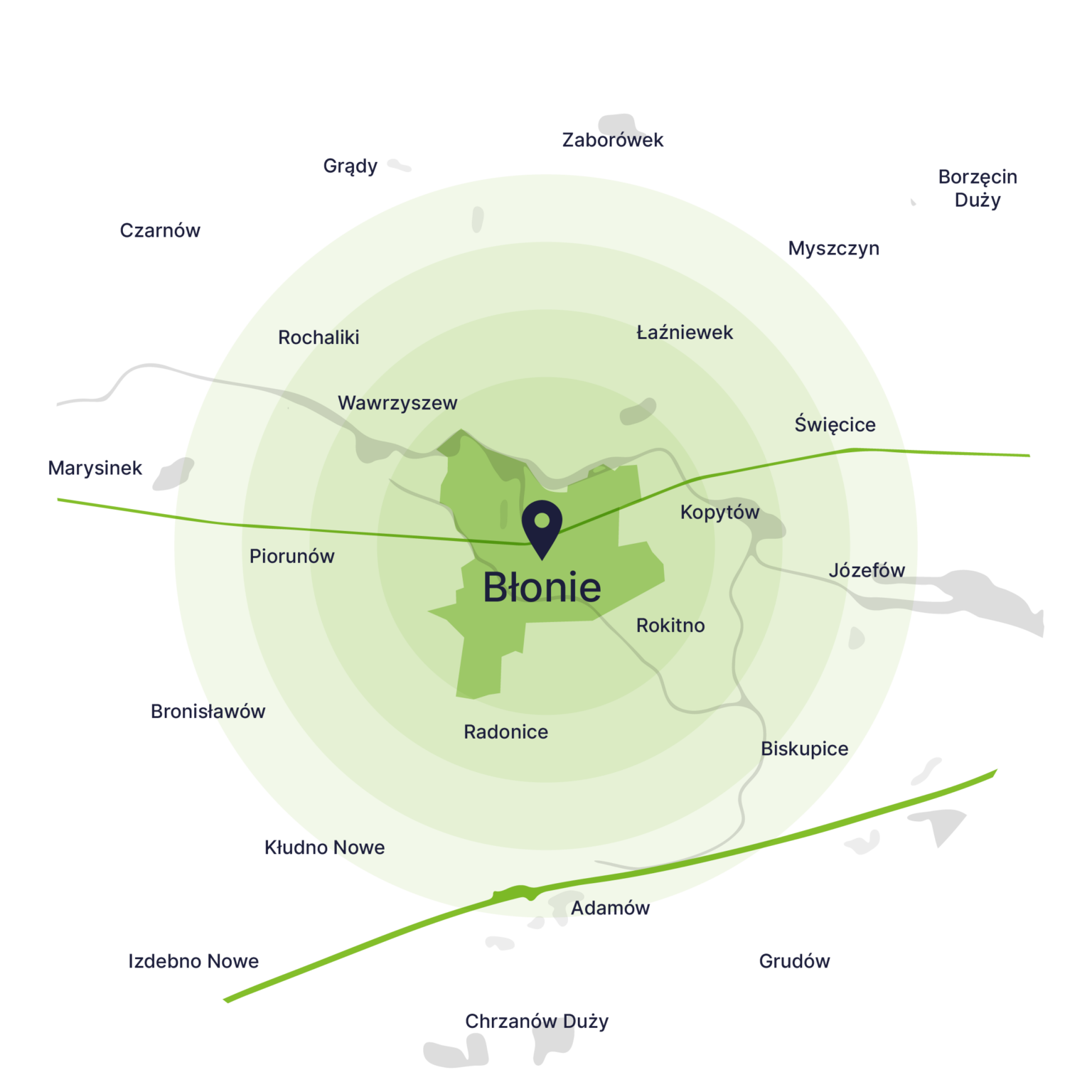 Obszar obsługi kontenerów – mapa, Błonie
