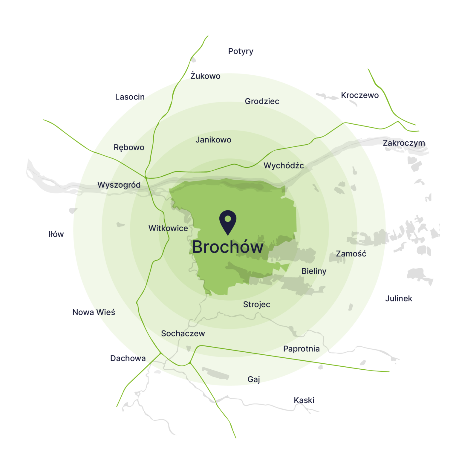 Obszar obsługi kontenerów – mapa, Brochów