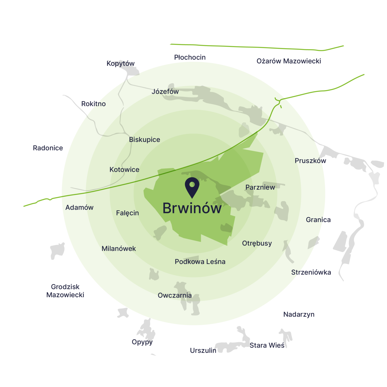 Obszar obsługi kontenerów – mapa, Brwinów