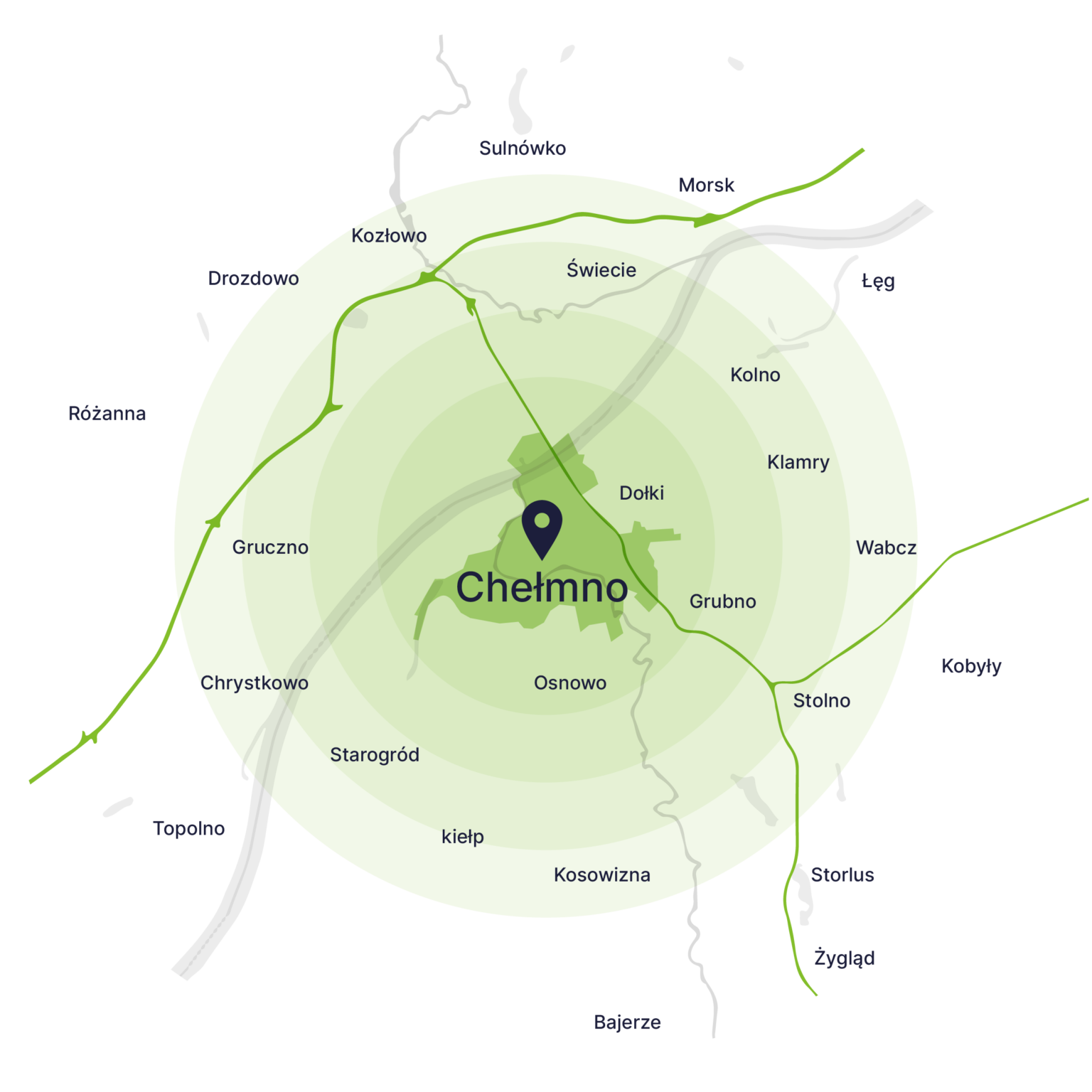 Obszar obsługi kontenerów – mapa, Chełmno