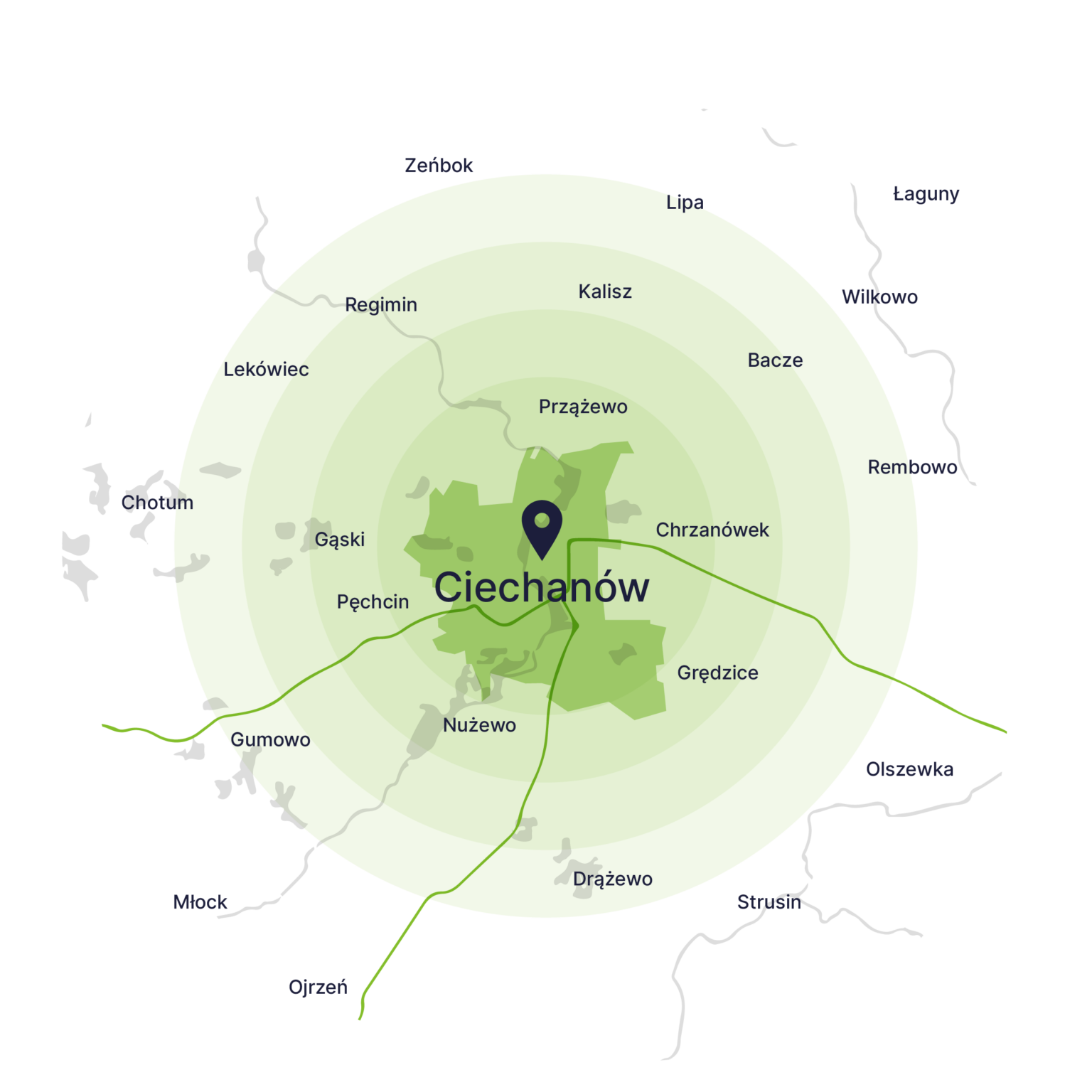 Obszar obsługi kontenerów – mapa, Ciechanów