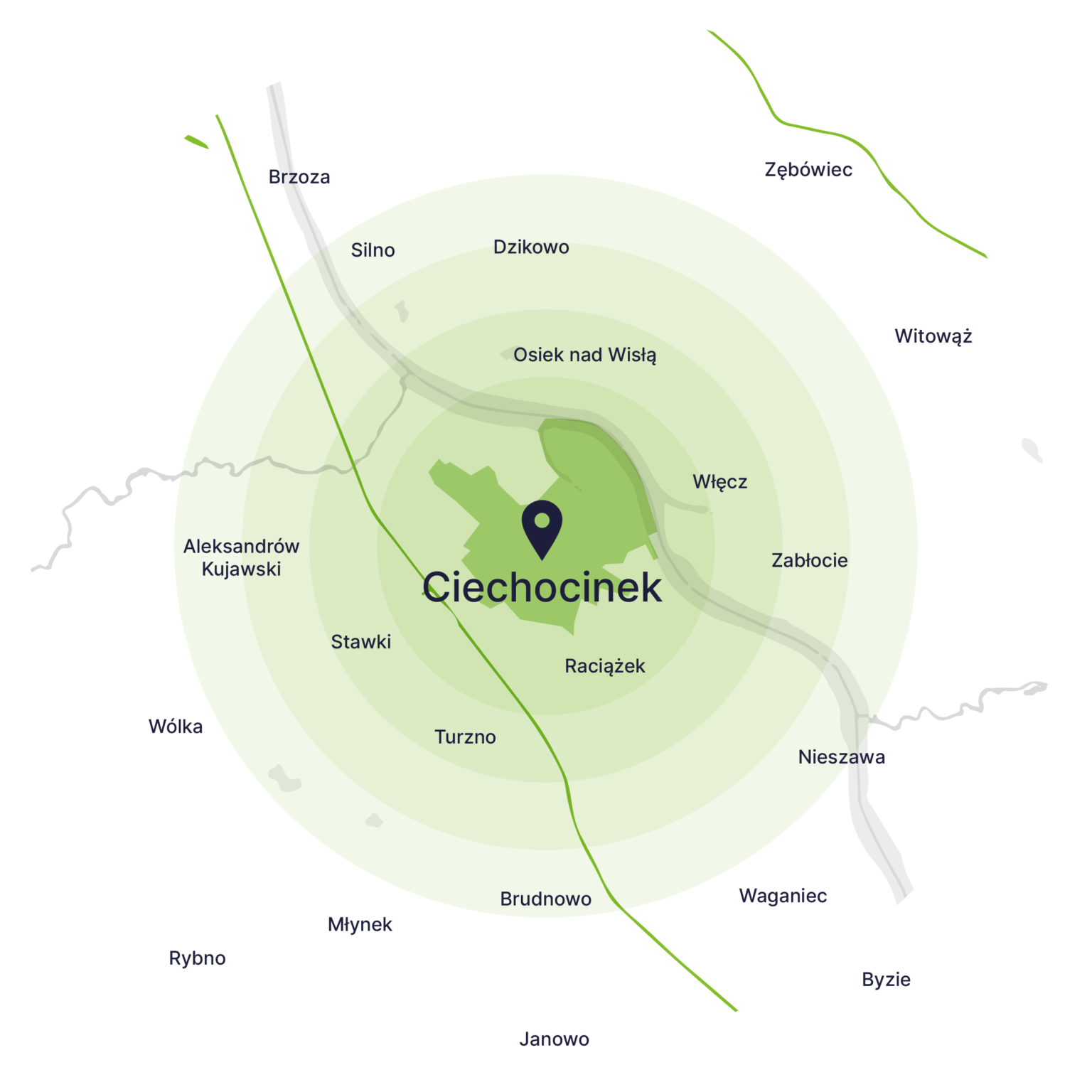 Obszar obsługi kontenerów – mapa, Ciechocinek