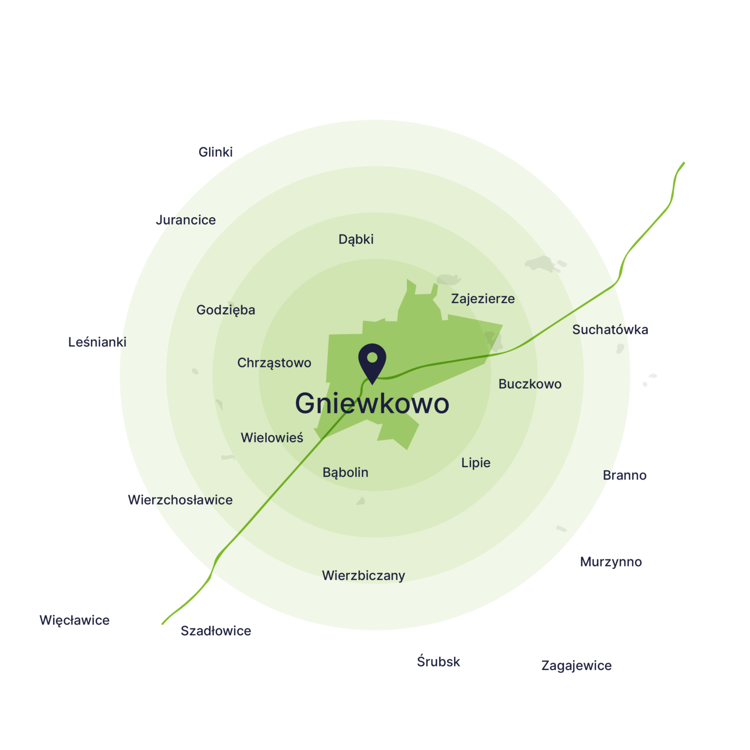 Obszar obsługi kontenerów – mapa, Gniewkowo