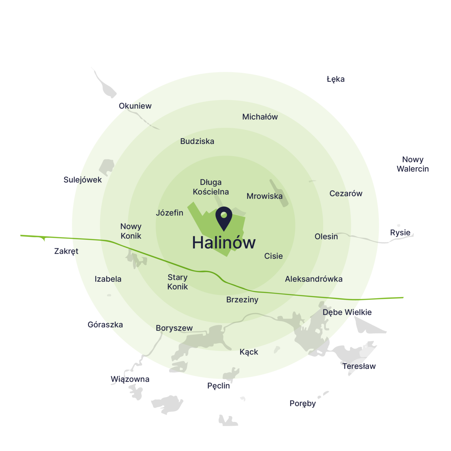 Obszar obsługi kontenerów – mapa, Halinów