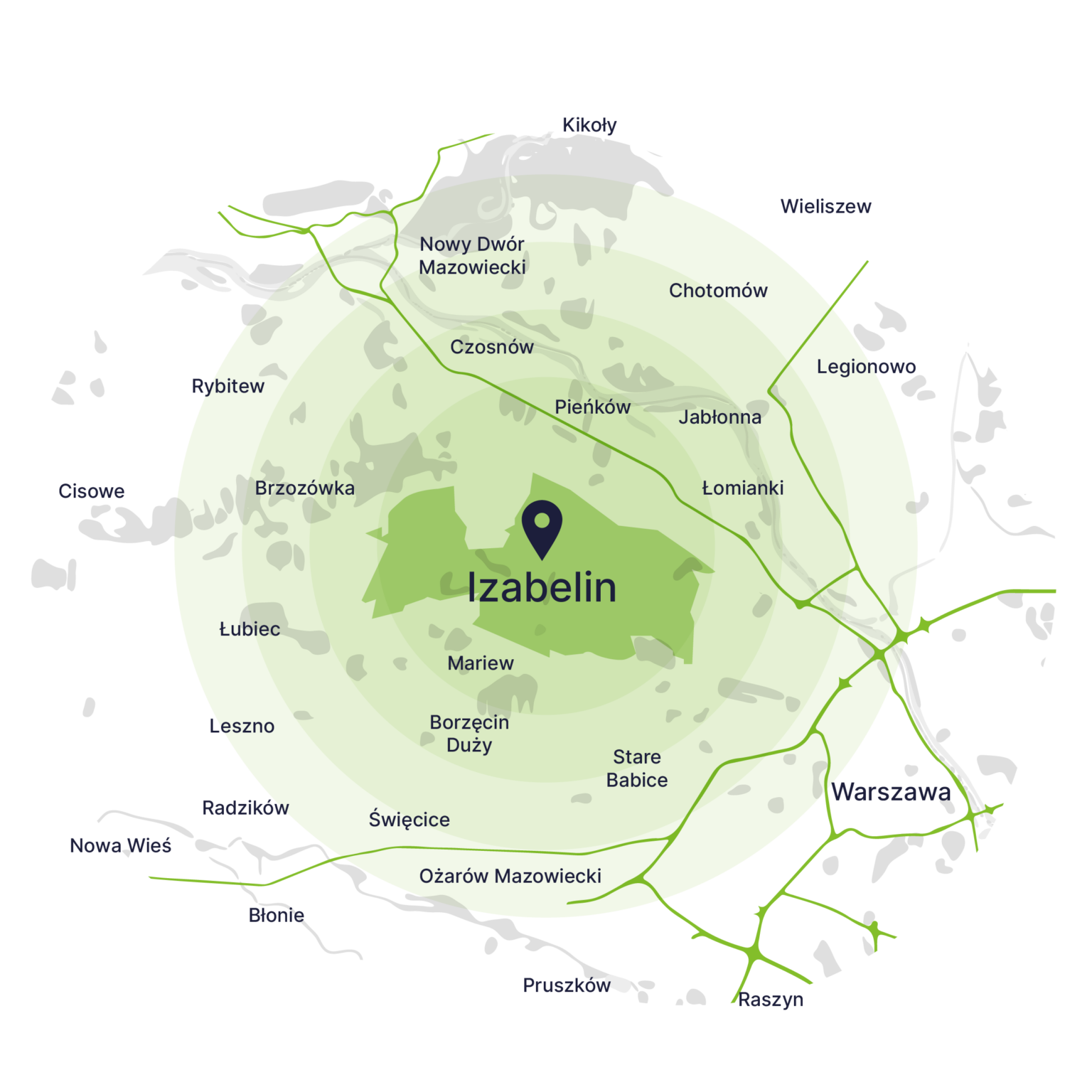 Obszar obsługi kontenerów – mapa, Izabelin