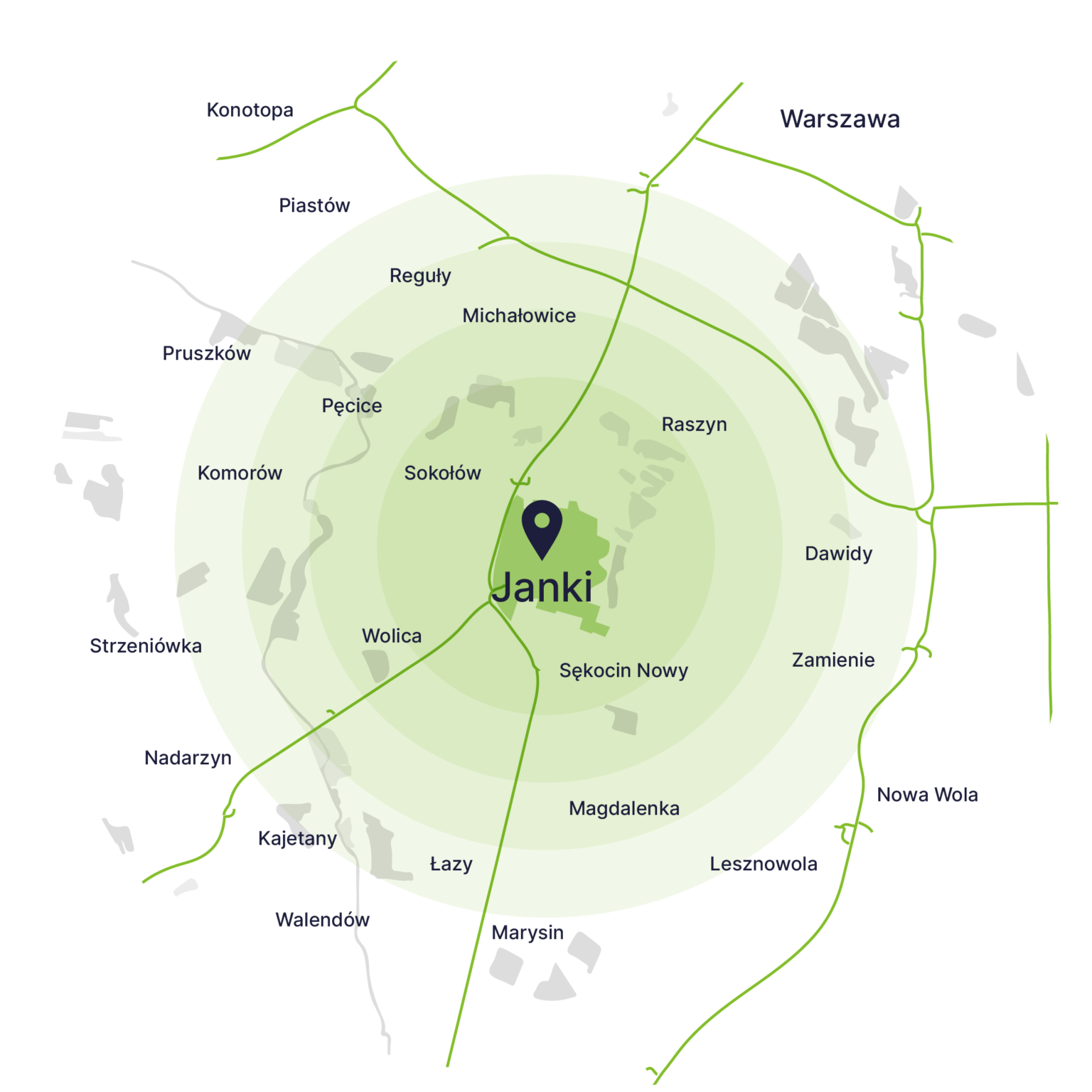 Obszar obsługi kontenerów – mapa, Janki