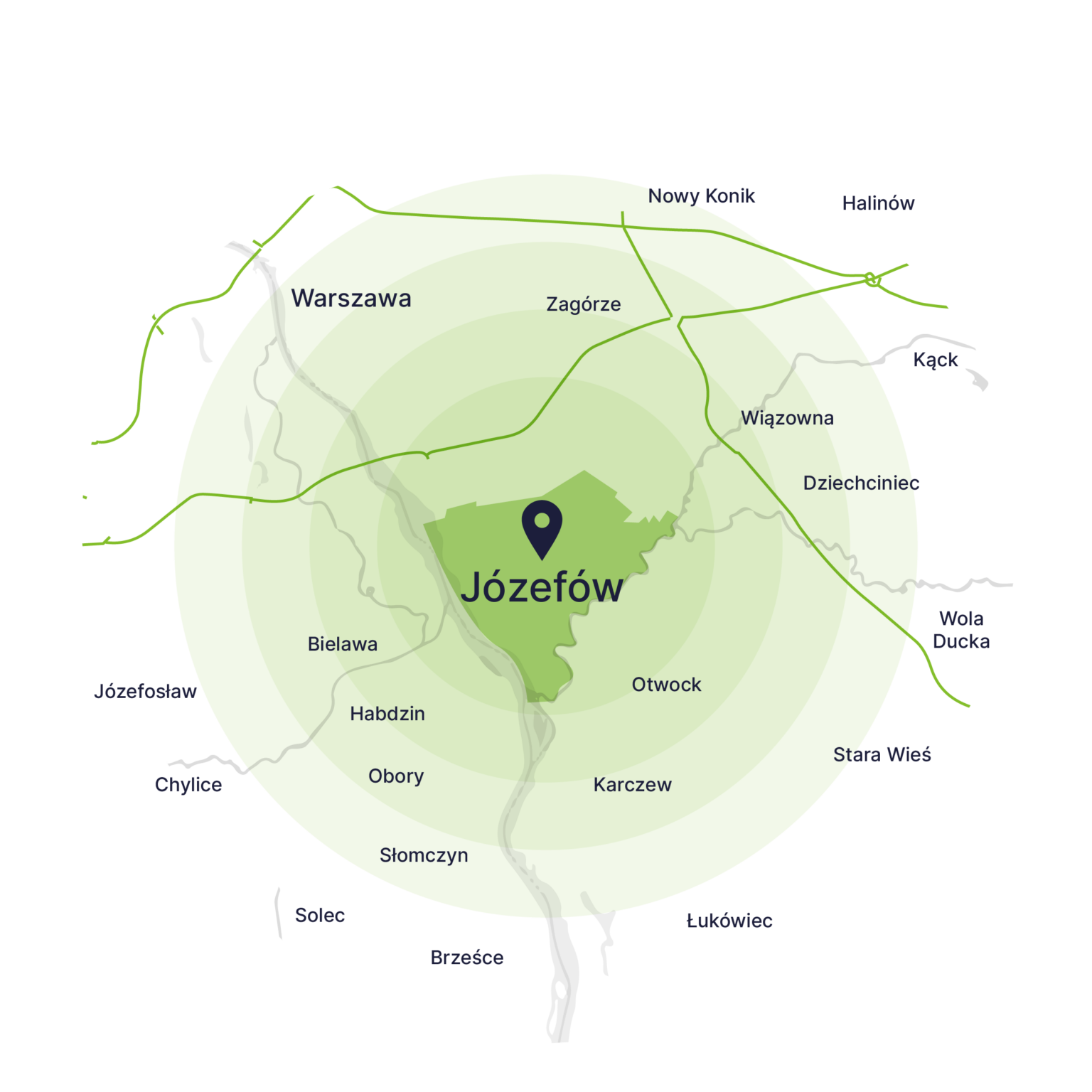 Obszar obsługi kontenerów – mapa, Józefów