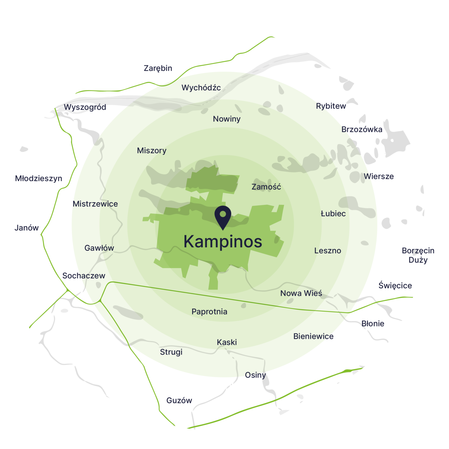 Obszar obsługi kontenerów – mapa, Kampinos