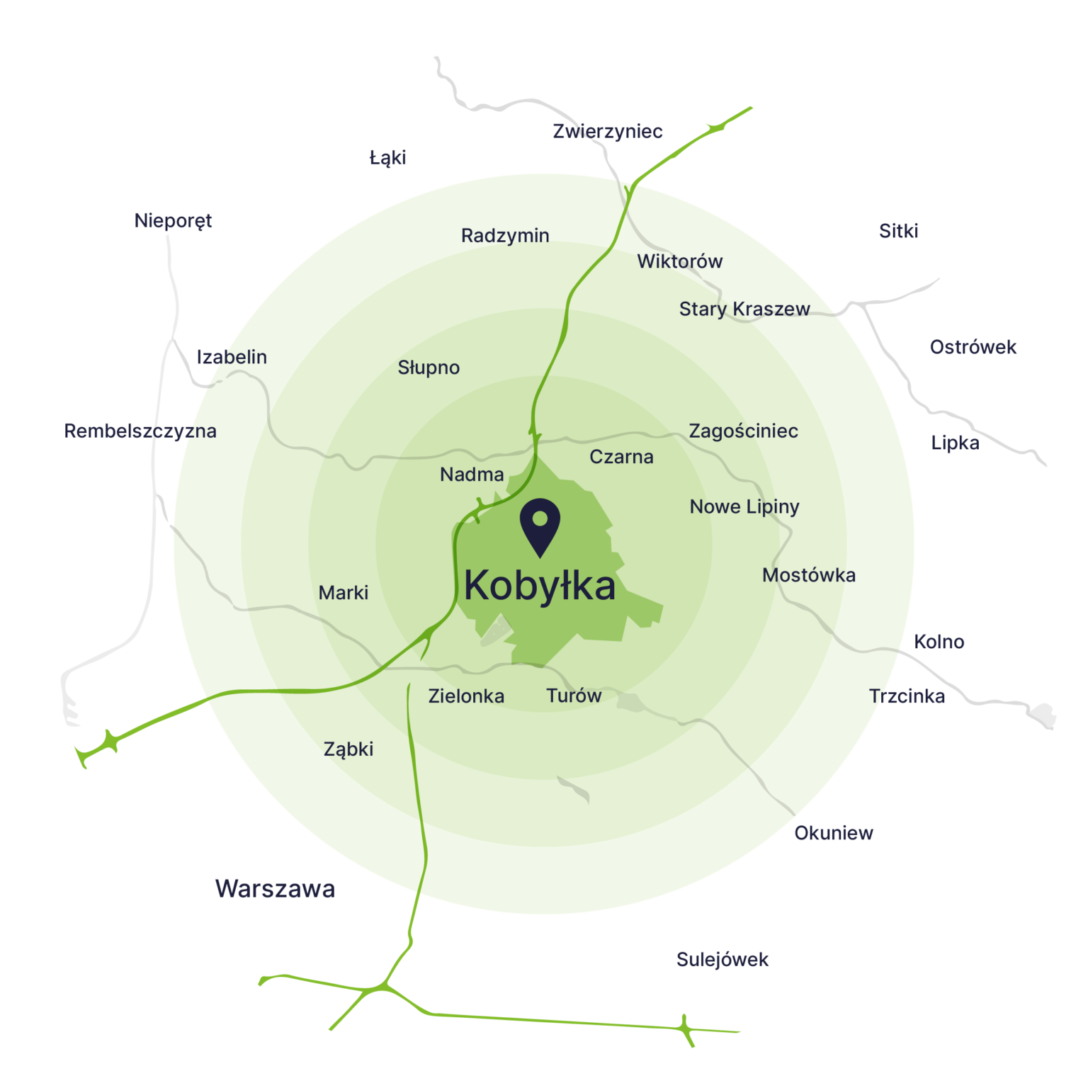 Obszar obsługi kontenerów – mapa, Kobyłka