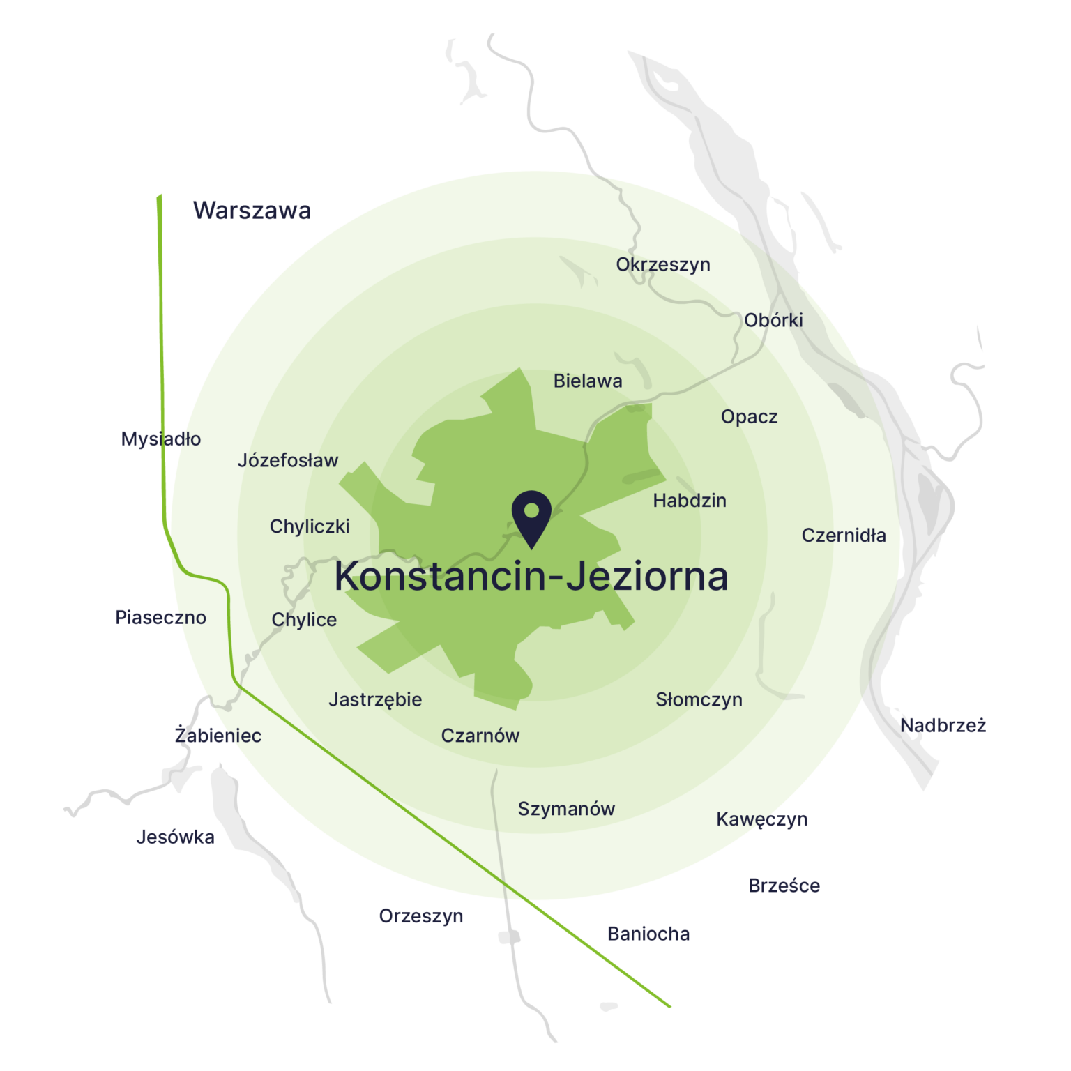 Obszar obsługi kontenerów – mapa, Konstancin-Jeziorna