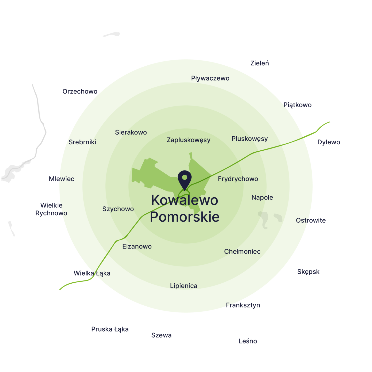 Obszar obsługi kontenerów – mapa, Kowalewo Pomorskie