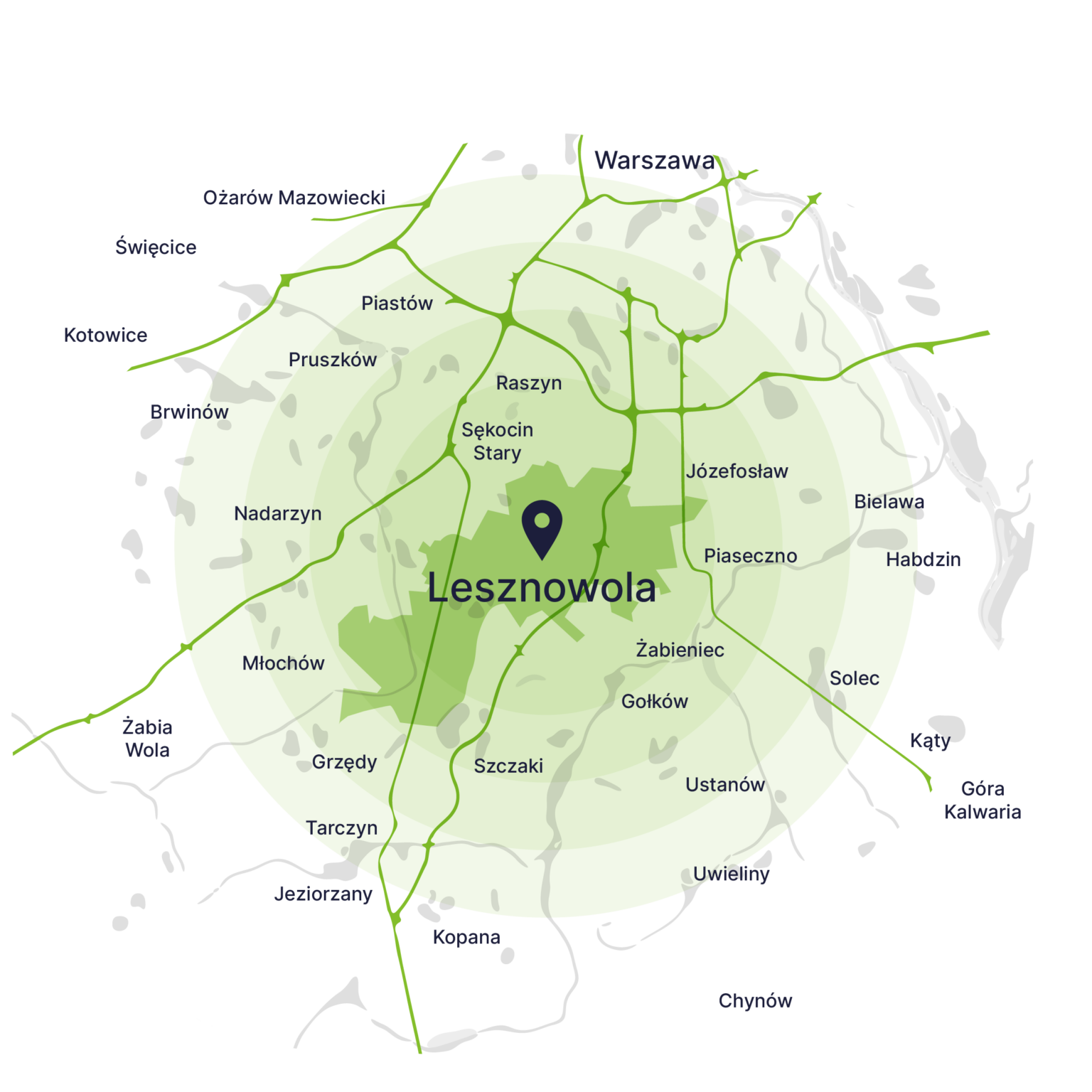 Obszar obsługi kontenerów – mapa, Lesznowola