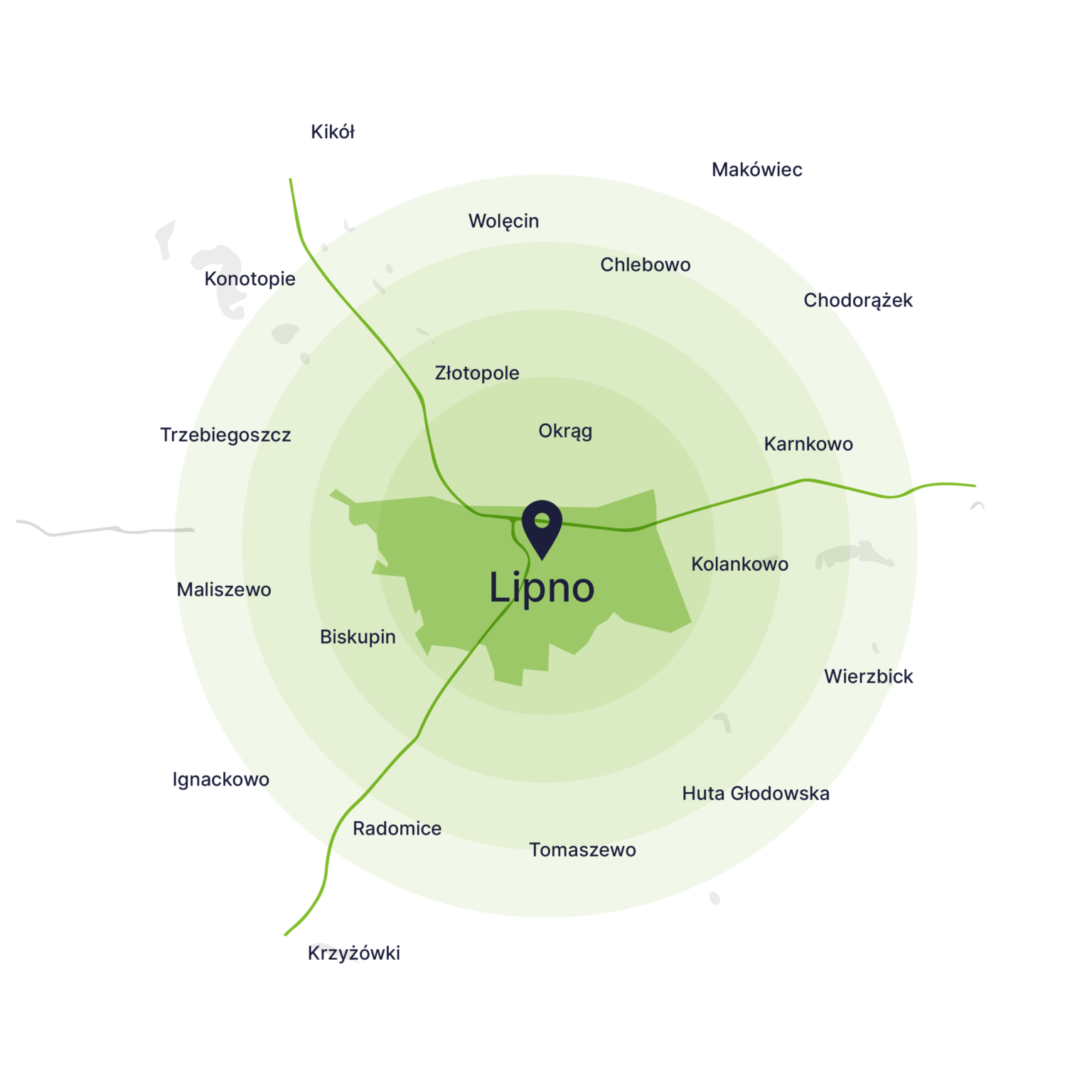Obszar obsługi kontenerów – mapa, Lipno