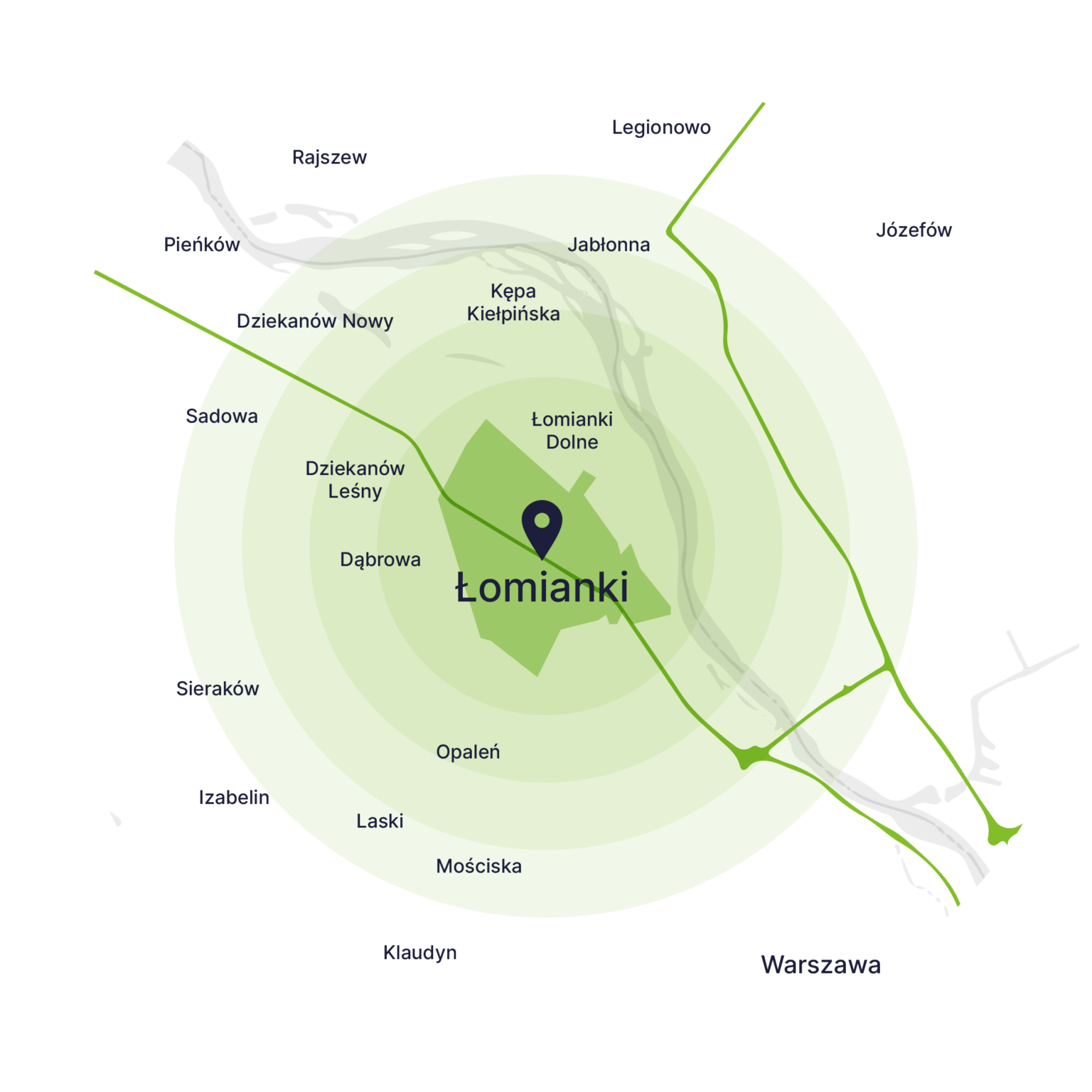 Obszar obsługi kontenerów – mapa, Łomianki