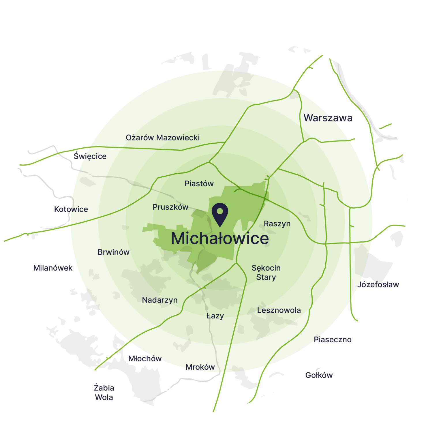 Obszar obsługi kontenerów – mapa, Michałowice