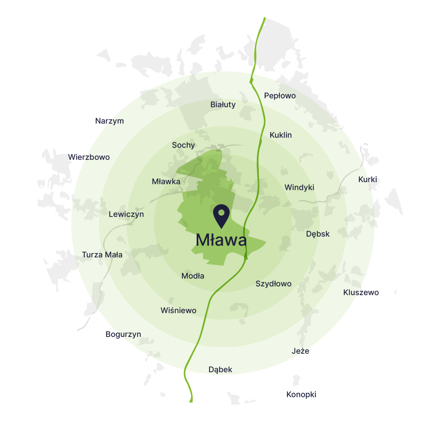 Obszar obsługi kontenerów – mapa, Mława