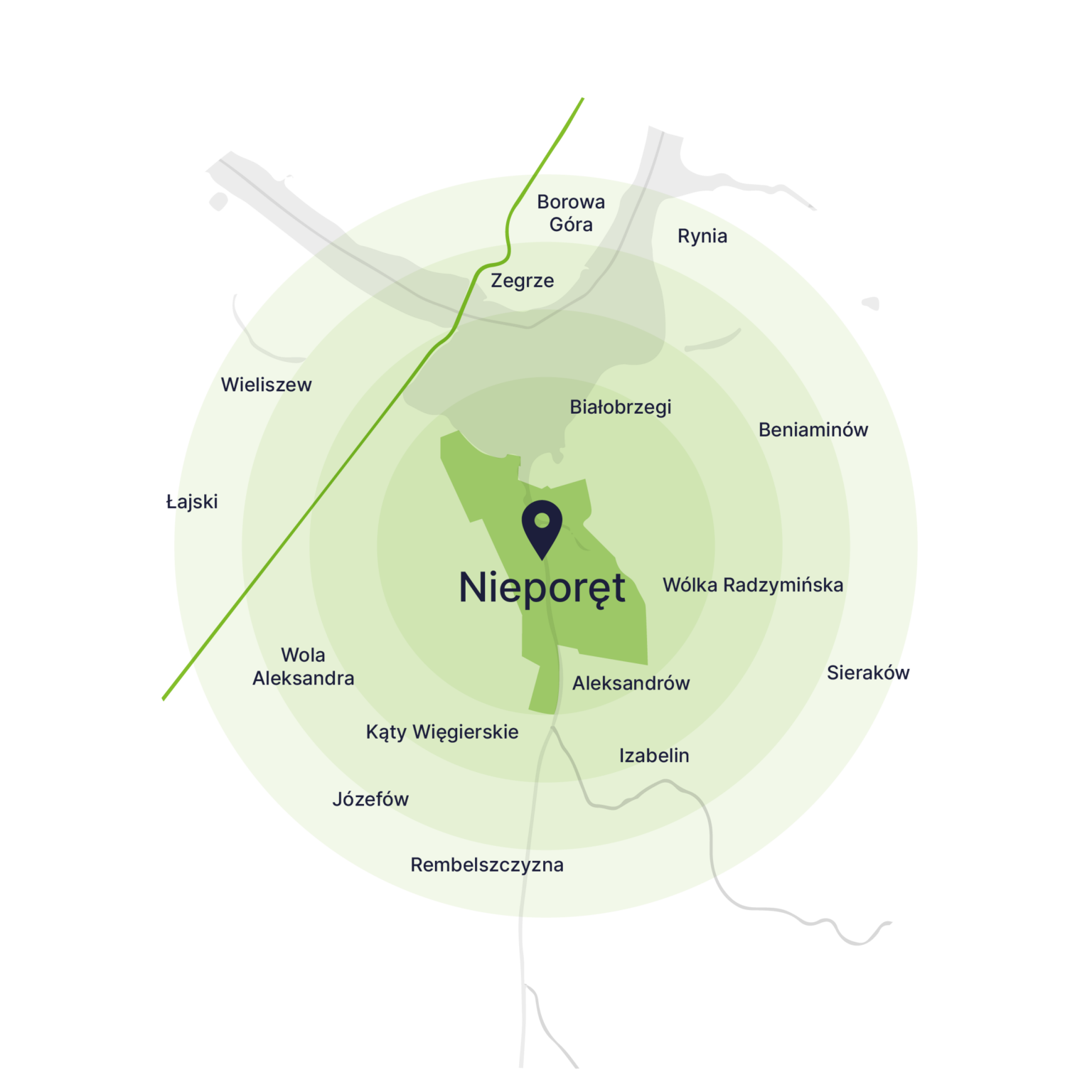 Obszar obsługi kontenerów – mapa, Nieporęt