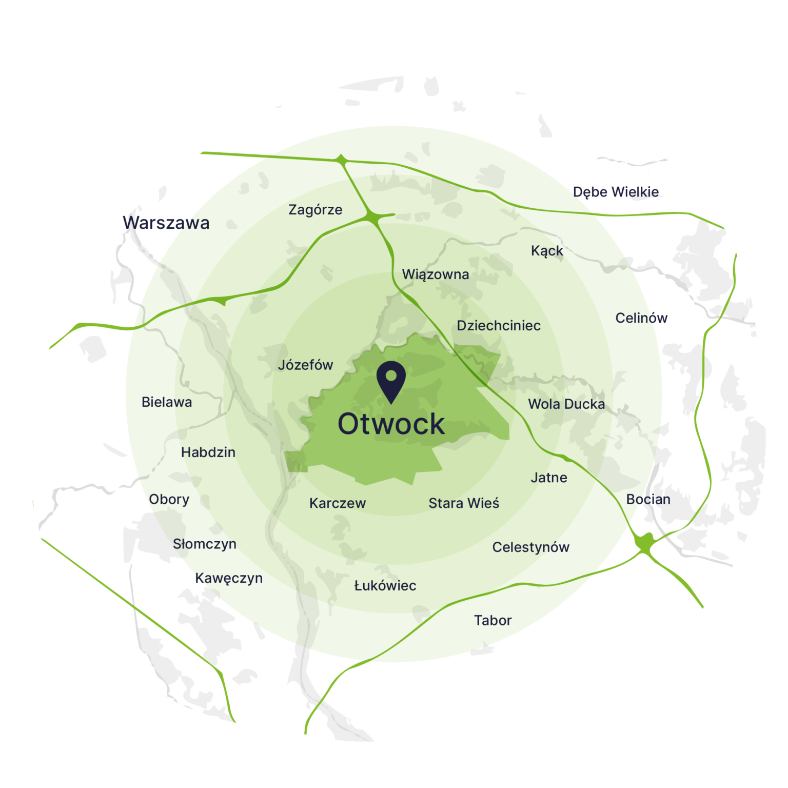 Obszar obsługi kontenerów – mapa, Otwock