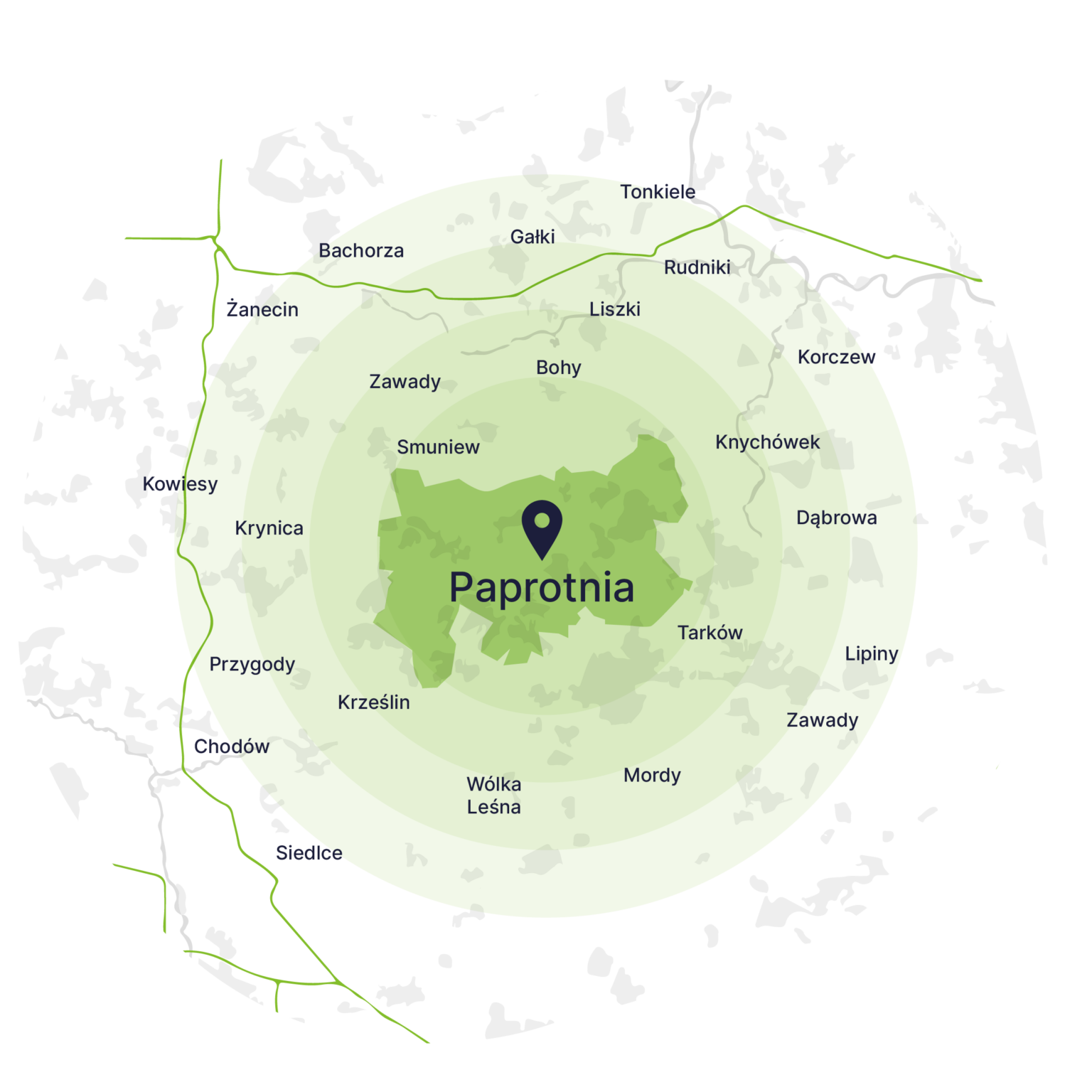 Obszar obsługi kontenerów – mapa, Paprotnia