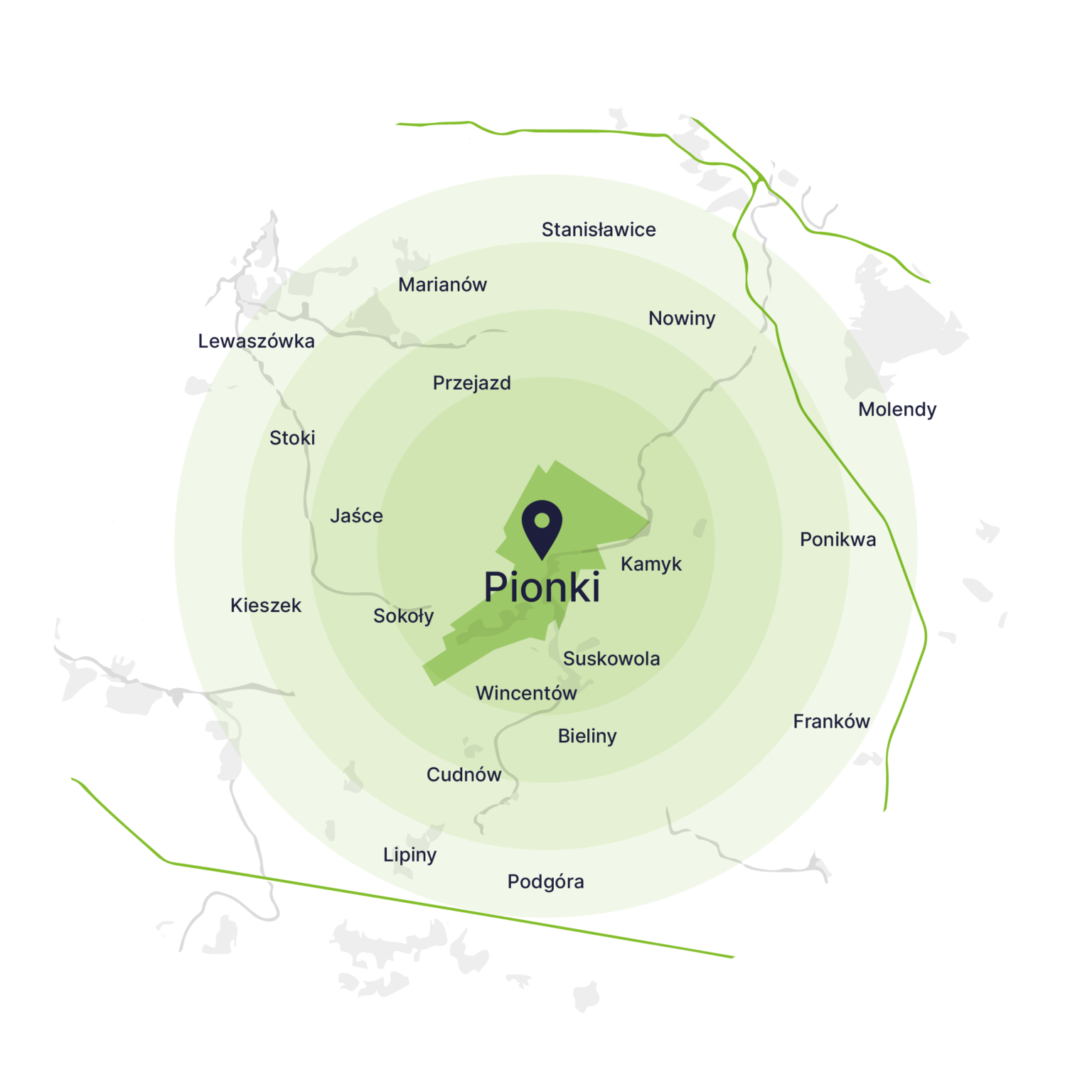 Obszar obsługi kontenerów – mapa, Pionki