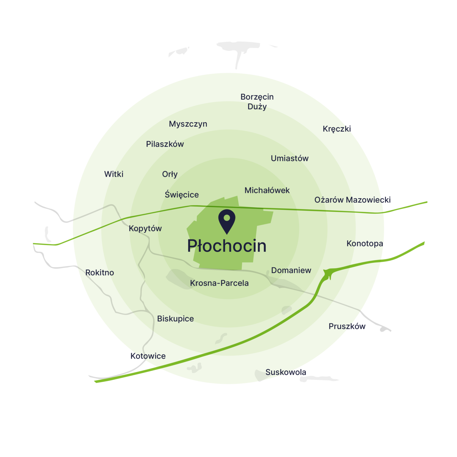 Obszar obsługi kontenerów – mapa, Płochocin