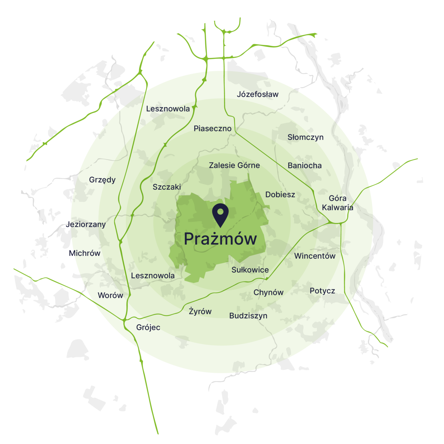 Obszar obsługi kontenerów – mapa, Prażmów