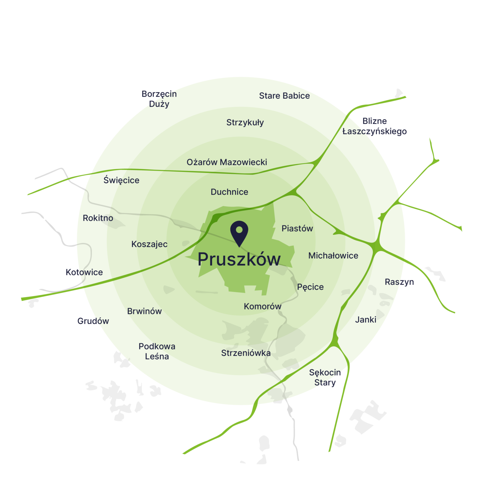 Obszar obsługi kontenerów – mapa, Pruszków