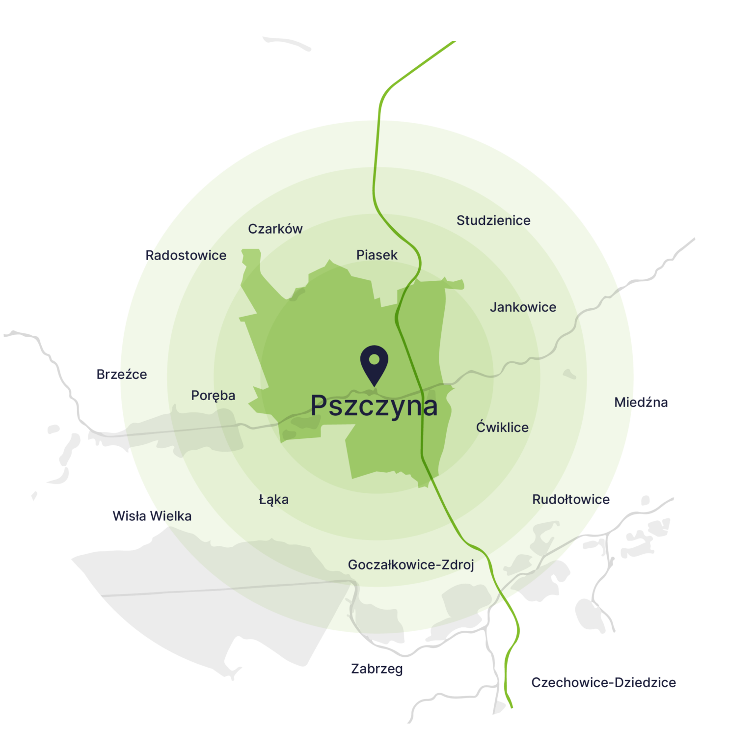 Obszar obsługi kontenerów – mapa, Pszczyna