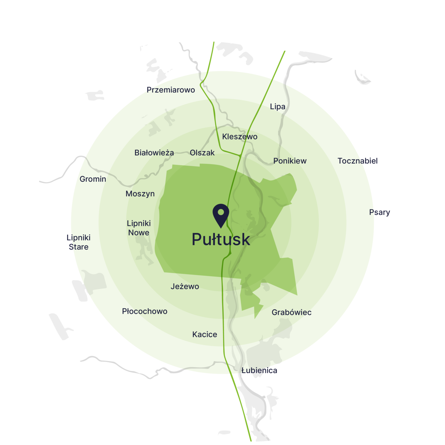 Obszar obsługi kontenerów – mapa, Pułtusk