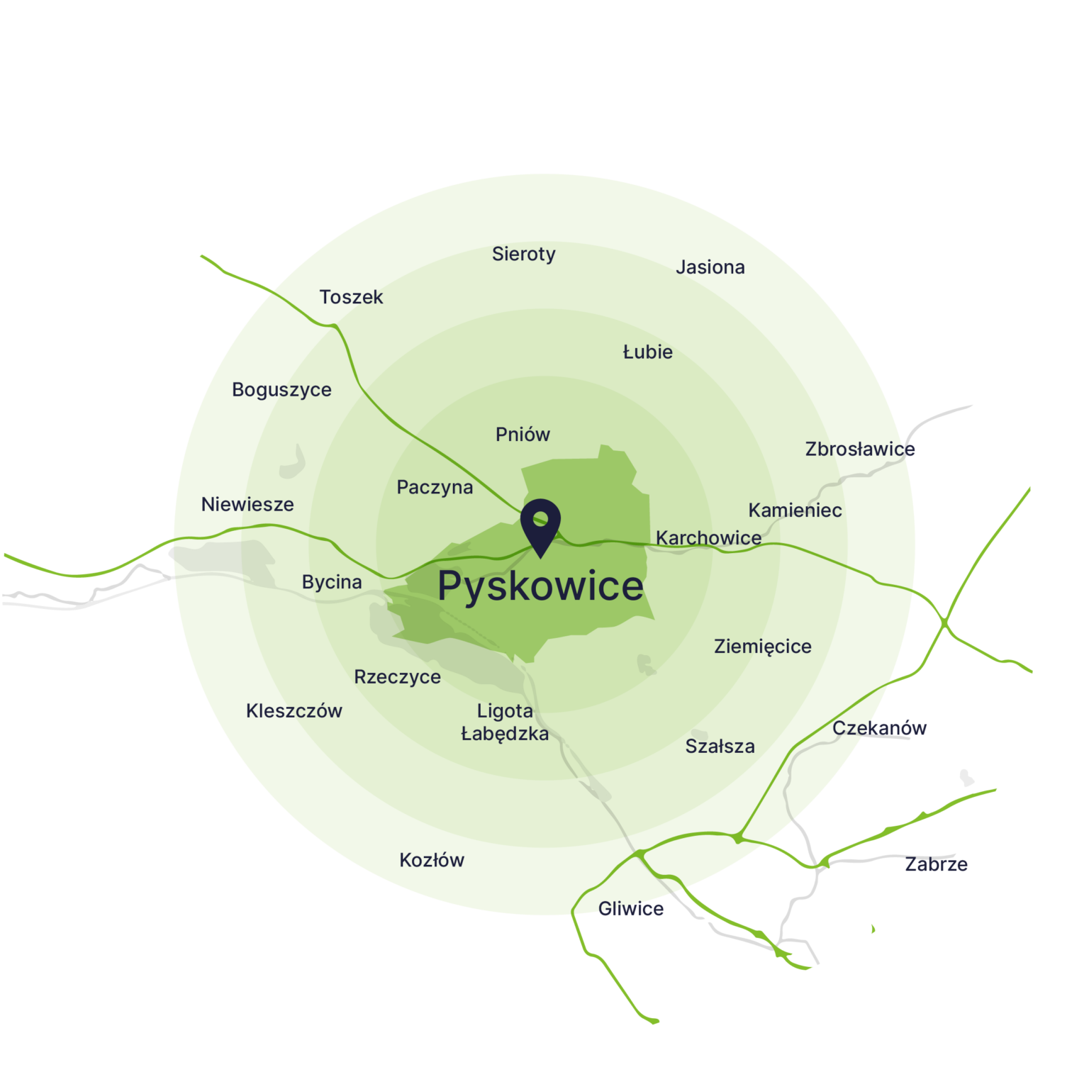 Obszar obsługi kontenerów – mapa, Pyskowice