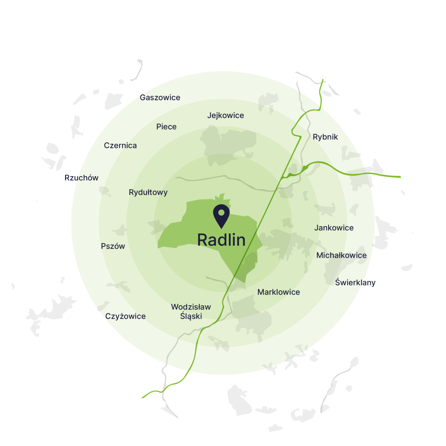 Obszar obsługi kontenerów – mapa, Radlin