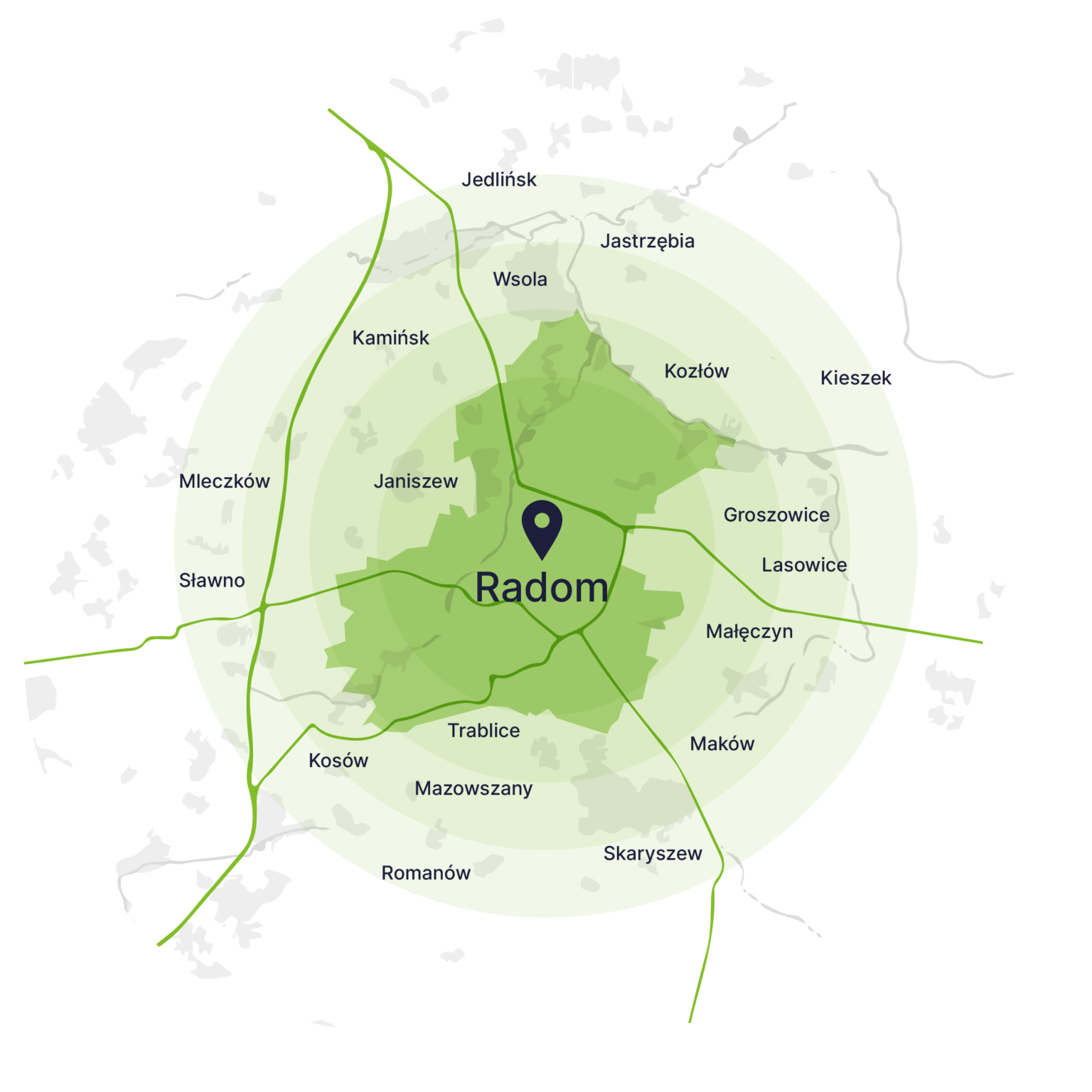 Obszar obsługi kontenerów – mapa, Radom