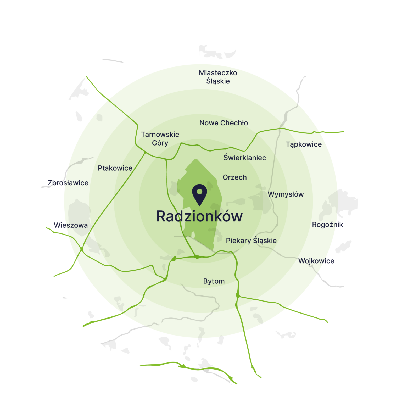 Obszar obsługi kontenerów – mapa, Radzionków
