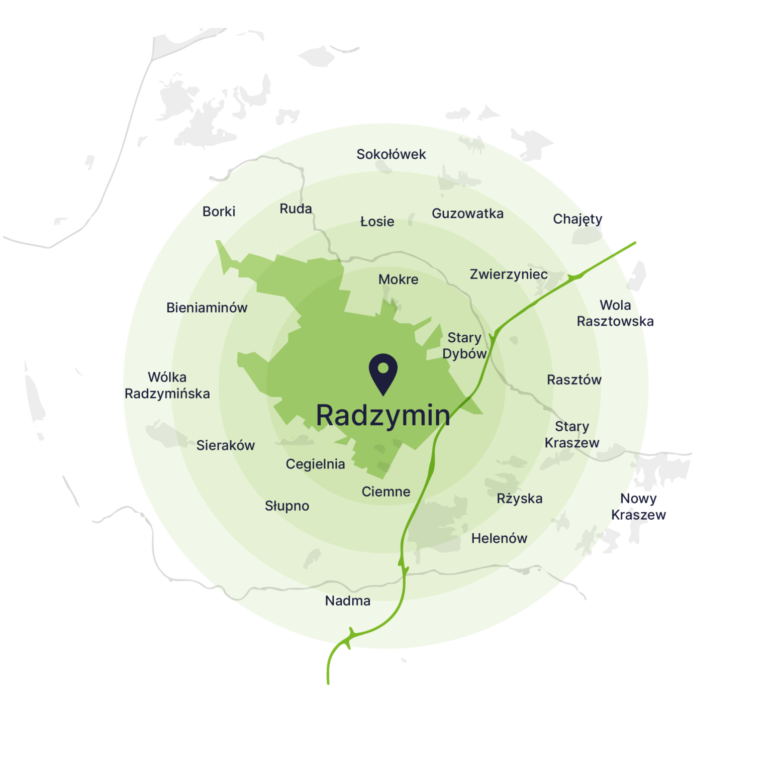 Obszar obsługi kontenerów – mapa, Radzymin