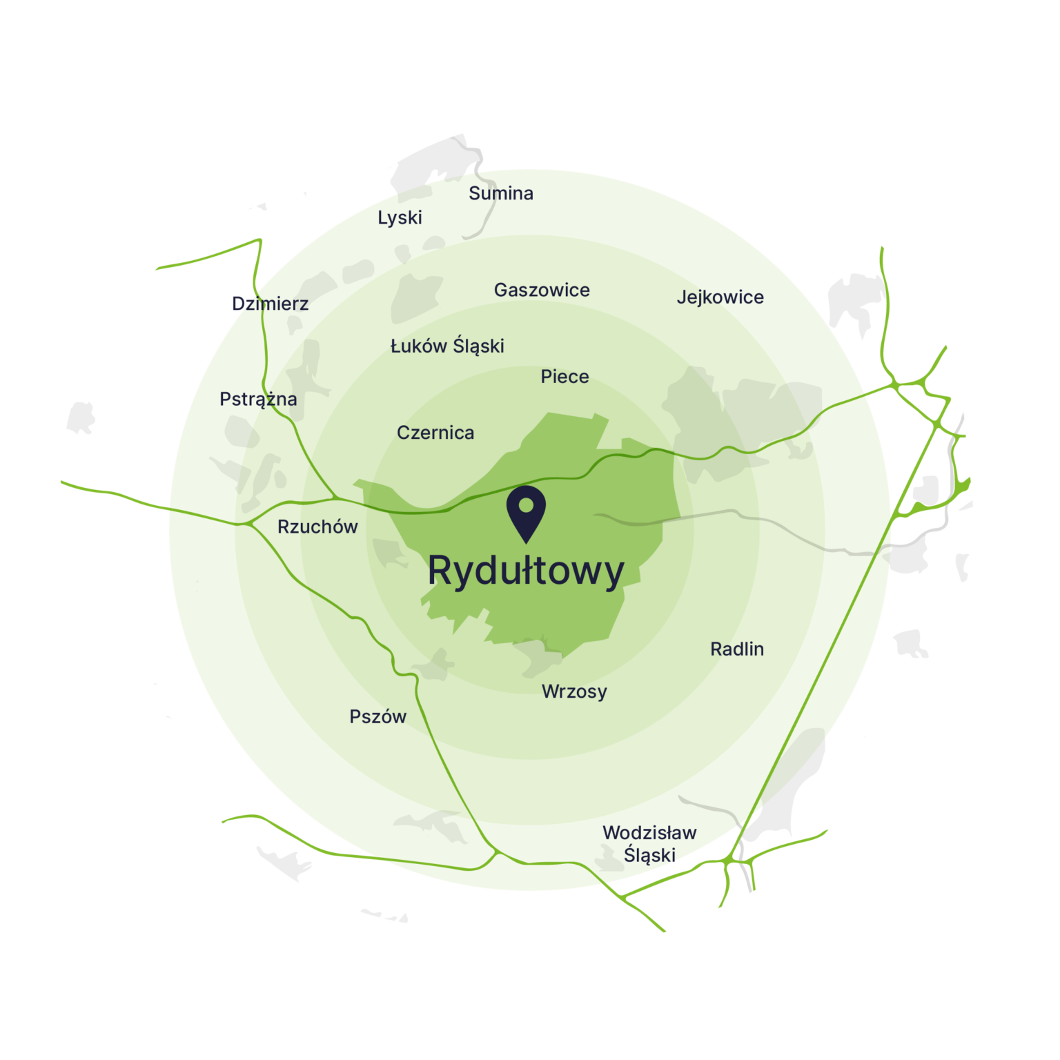 Obszar obsługi kontenerów – mapa, Rydułtowy