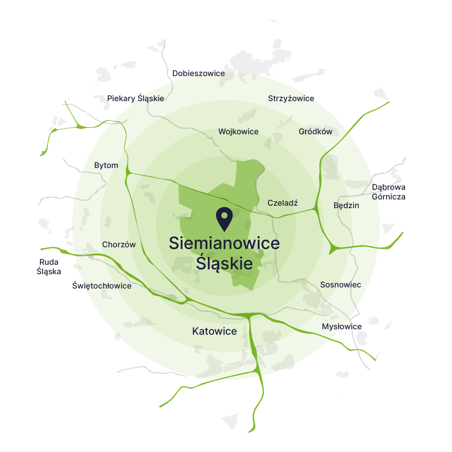 Obszar obsługi kontenerów – mapa, Siemianowice Śląskie