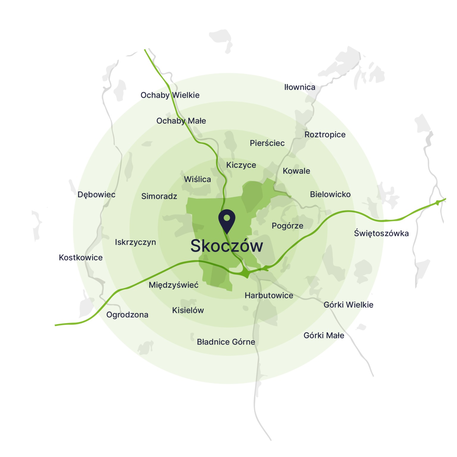 Obszar obsługi kontenerów – mapa, Skoczów
