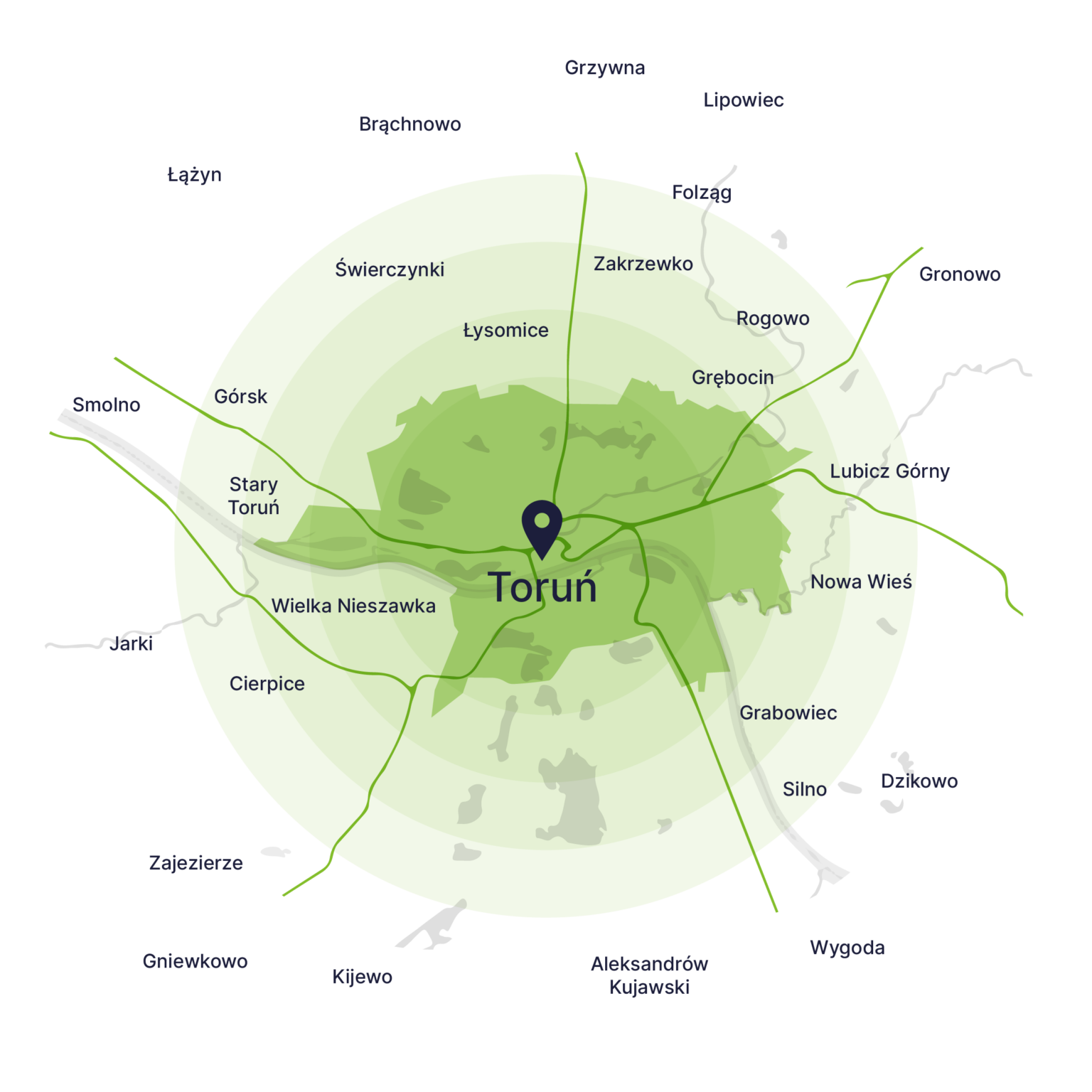 Obszar obsługi kontenerów – mapa, Toruń