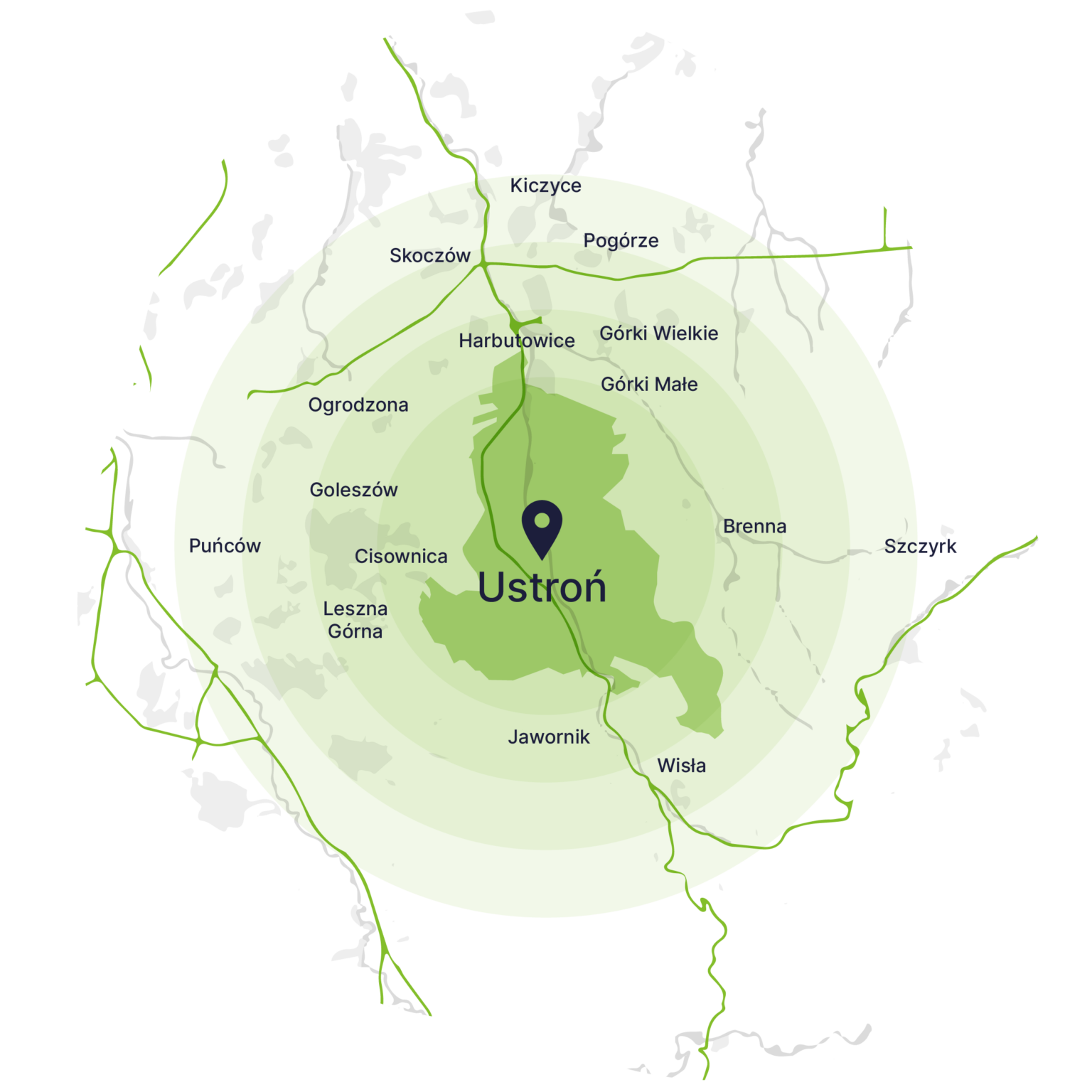 Obszar obsługi kontenerów – mapa, Ustroń