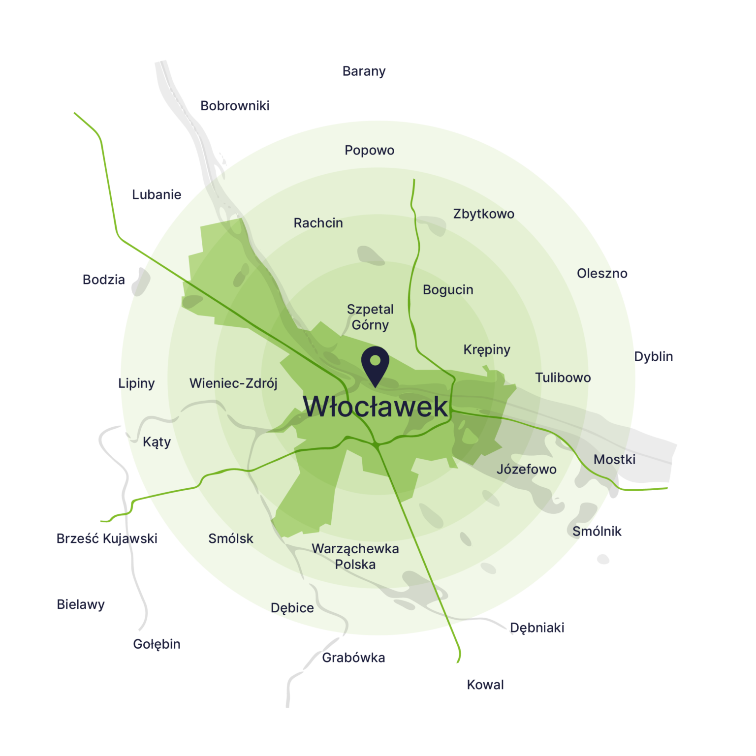 Obszar obsługi kontenerów – mapa, Włocławek