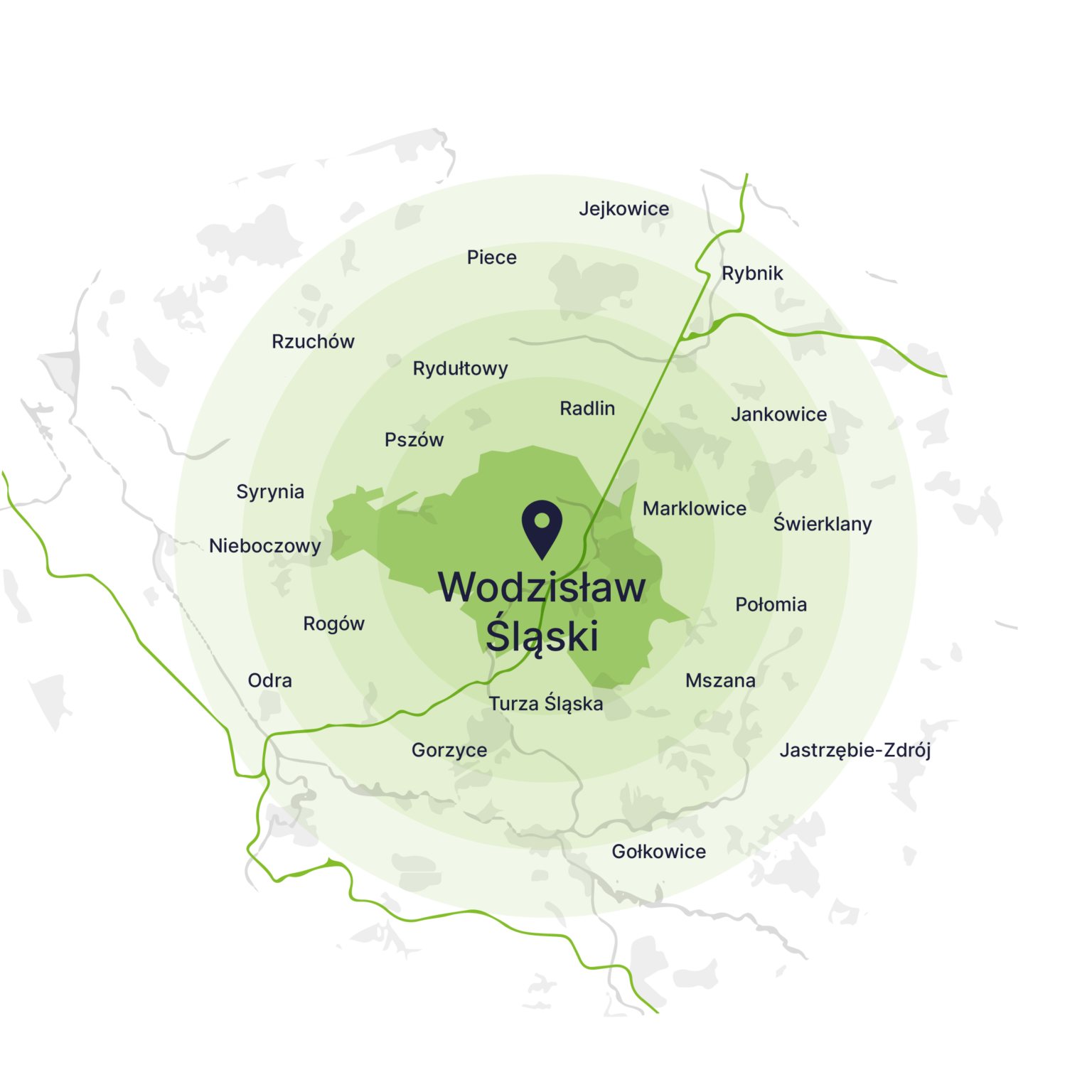 Obszar obsługi kontenerów – mapa, Wodzisław Śląski