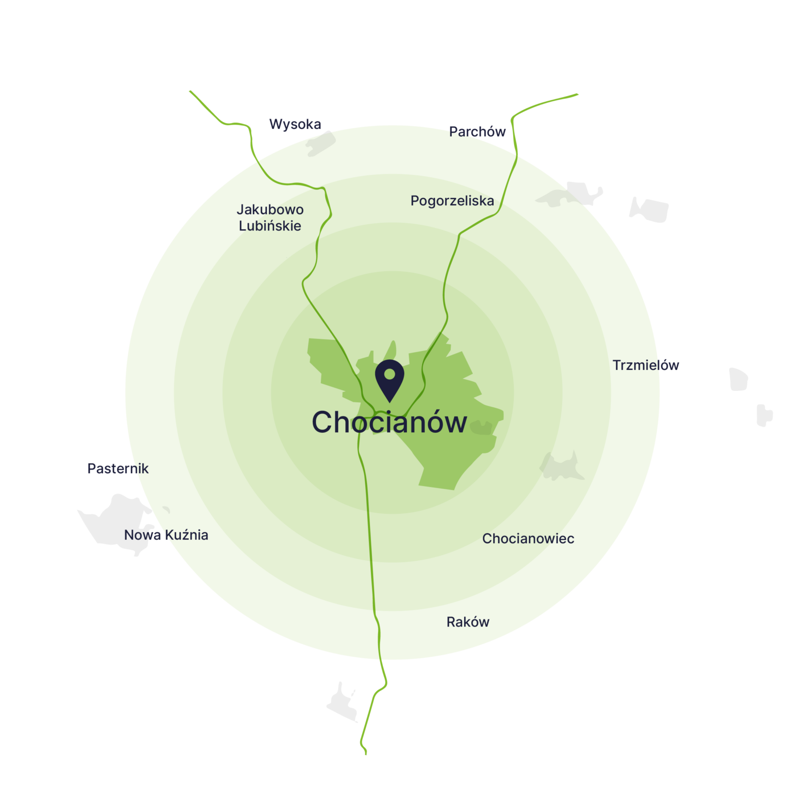 Obszar obsługi kontenerów – mapa, Chocianów