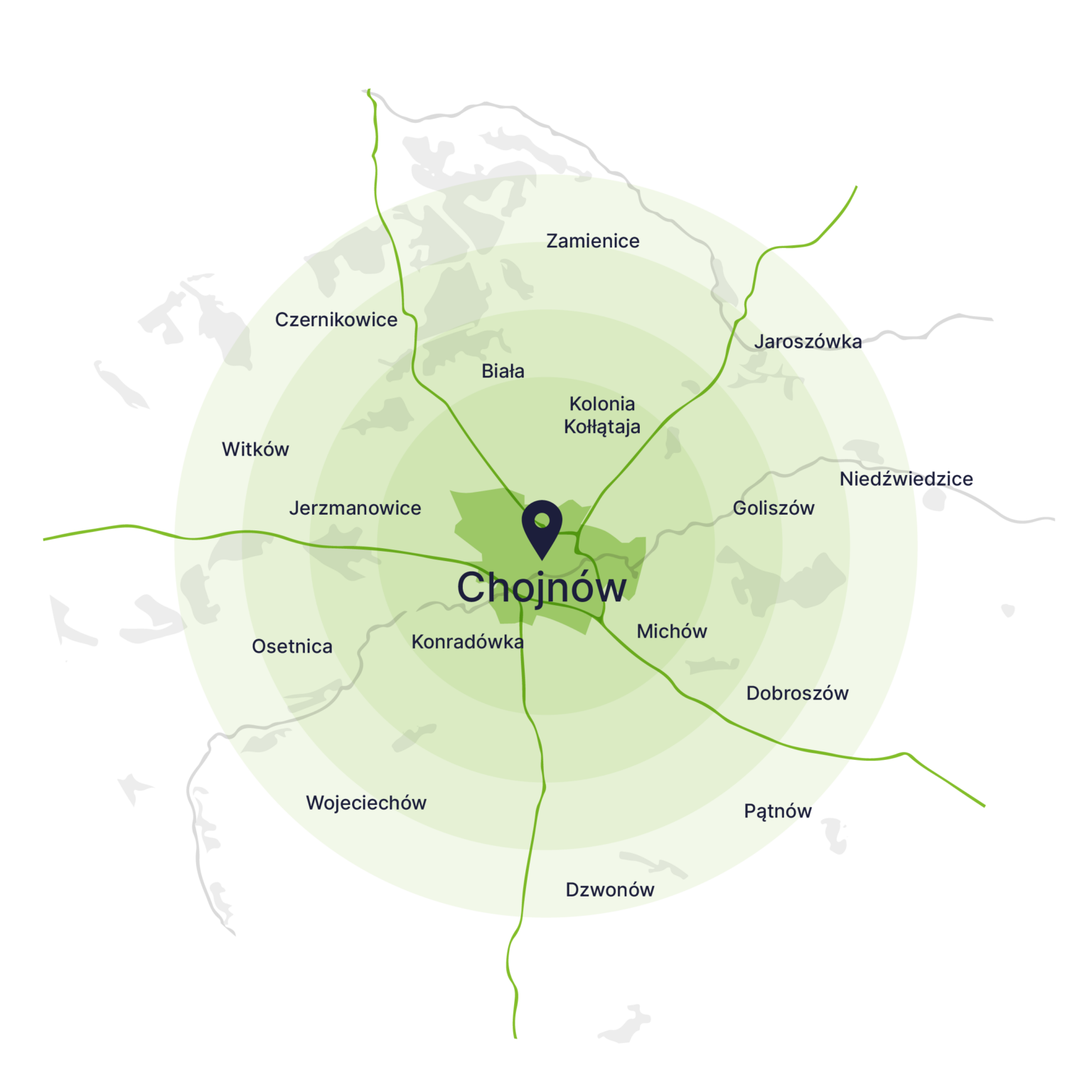 Obszar obsługi kontenerów – mapa, Chojnów