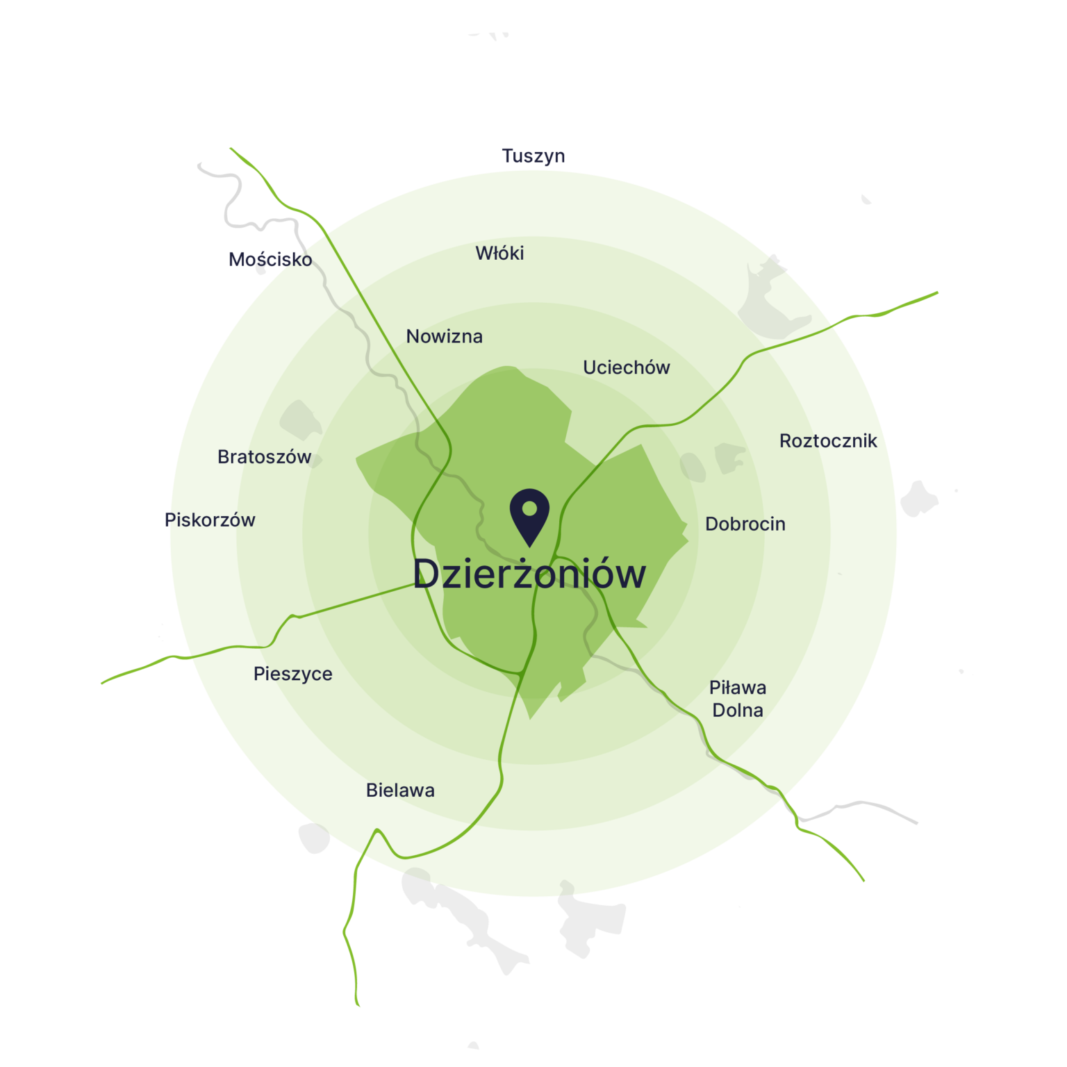 Obszar obsługi kontenerów – mapa, Dzierżoniów