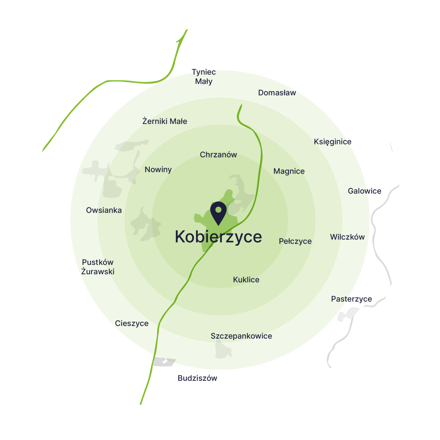 Obszar obsługi kontenerów – mapa, Kobierzyce
