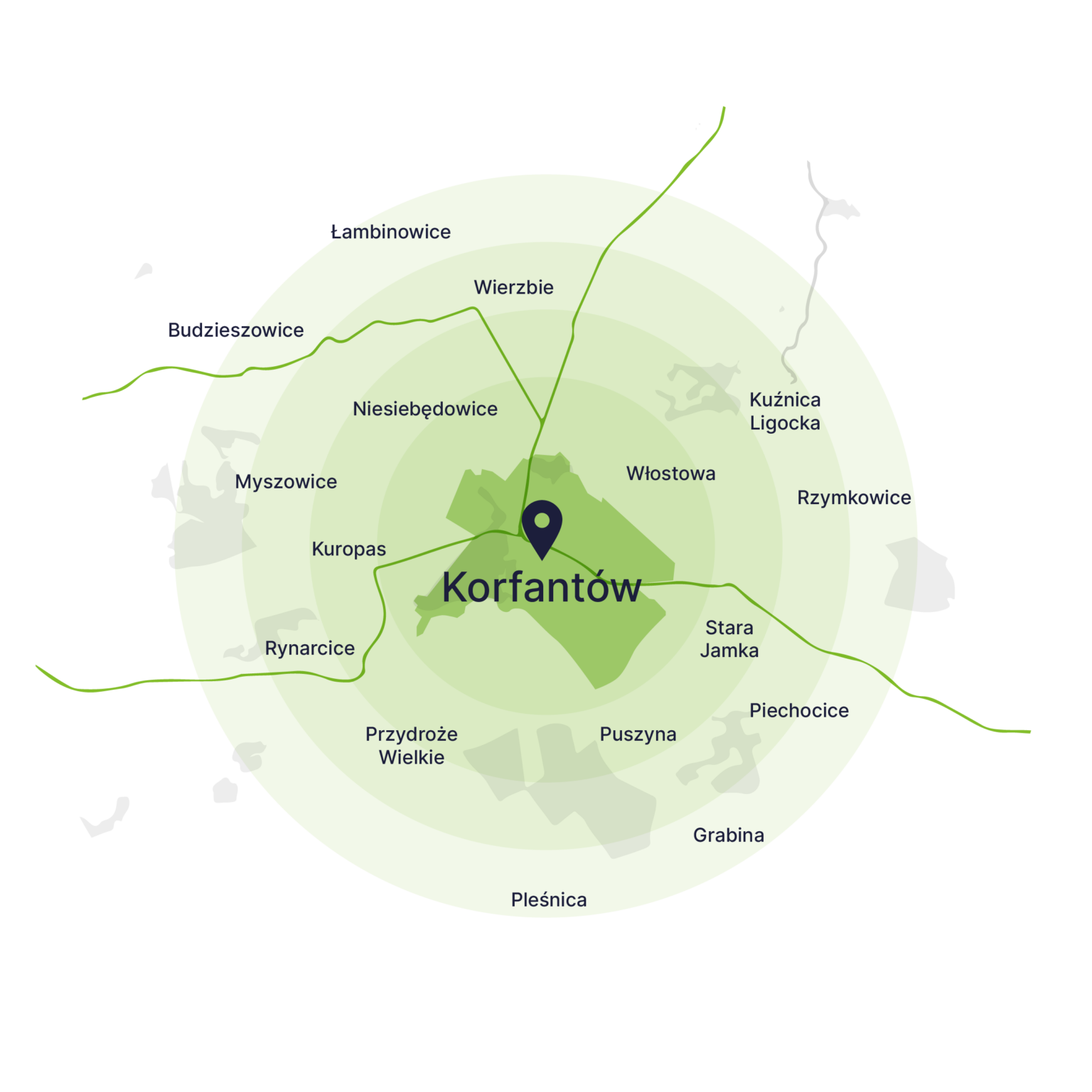 Obszar obsługi kontenerów – mapa, Korfantów