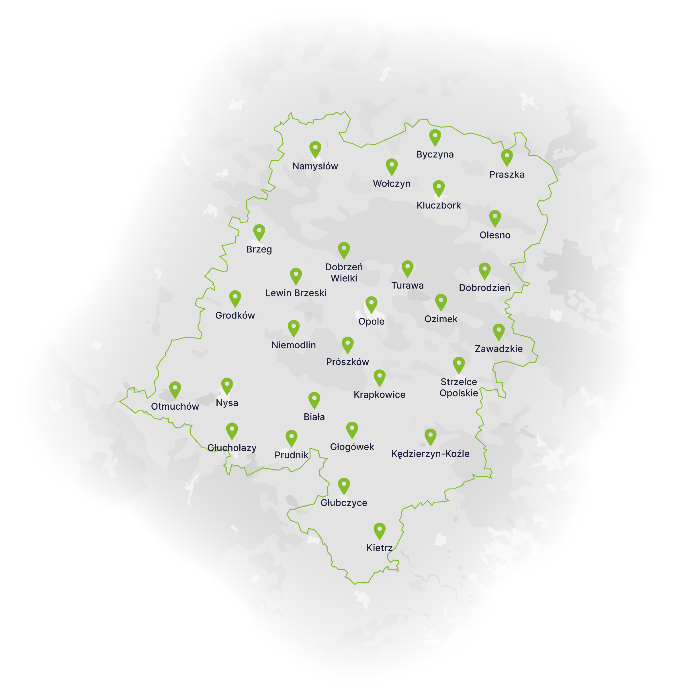 Mapa obszaru obsługi – województwo opolskie